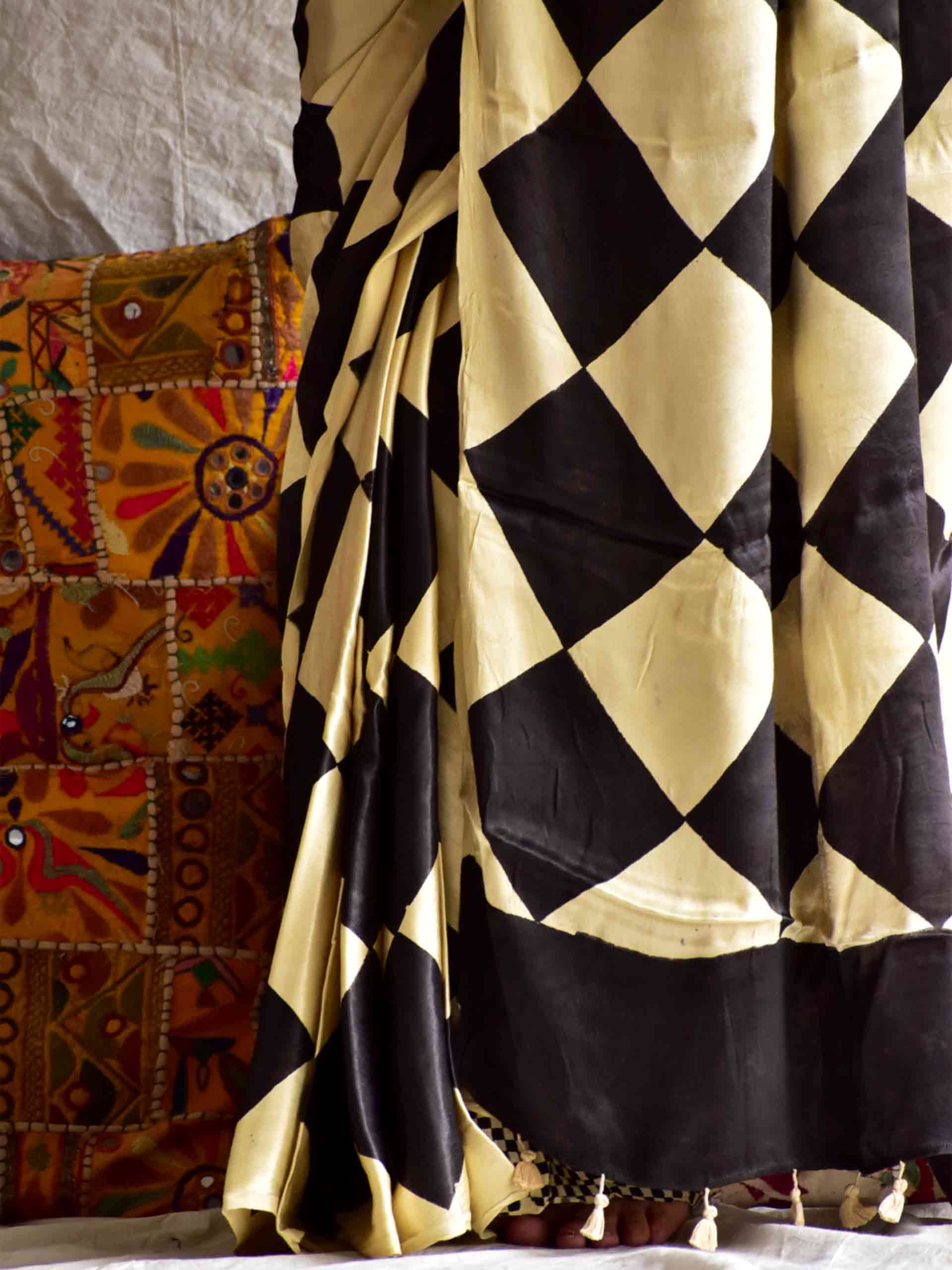 Buy Ajrakh Hand Block Printed Modal Silk Saree Online