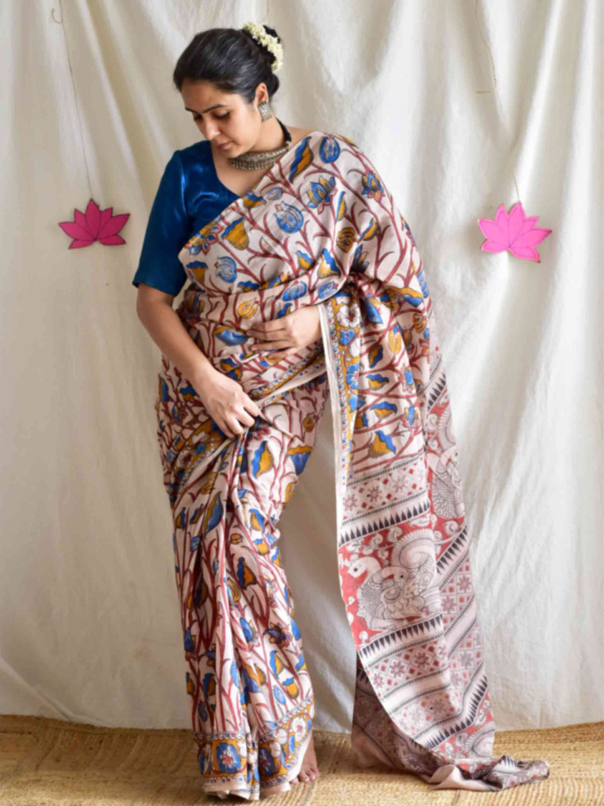 UD018- Tulip Gardens kalamkari printed saree