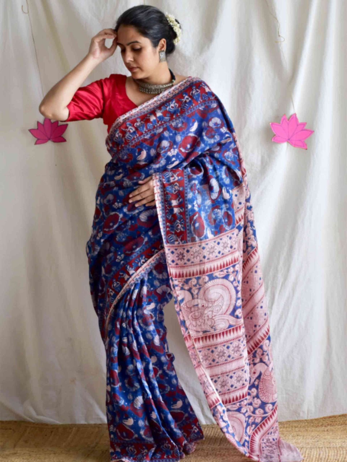 UD020 - Midnight blues kalamkari printed saree