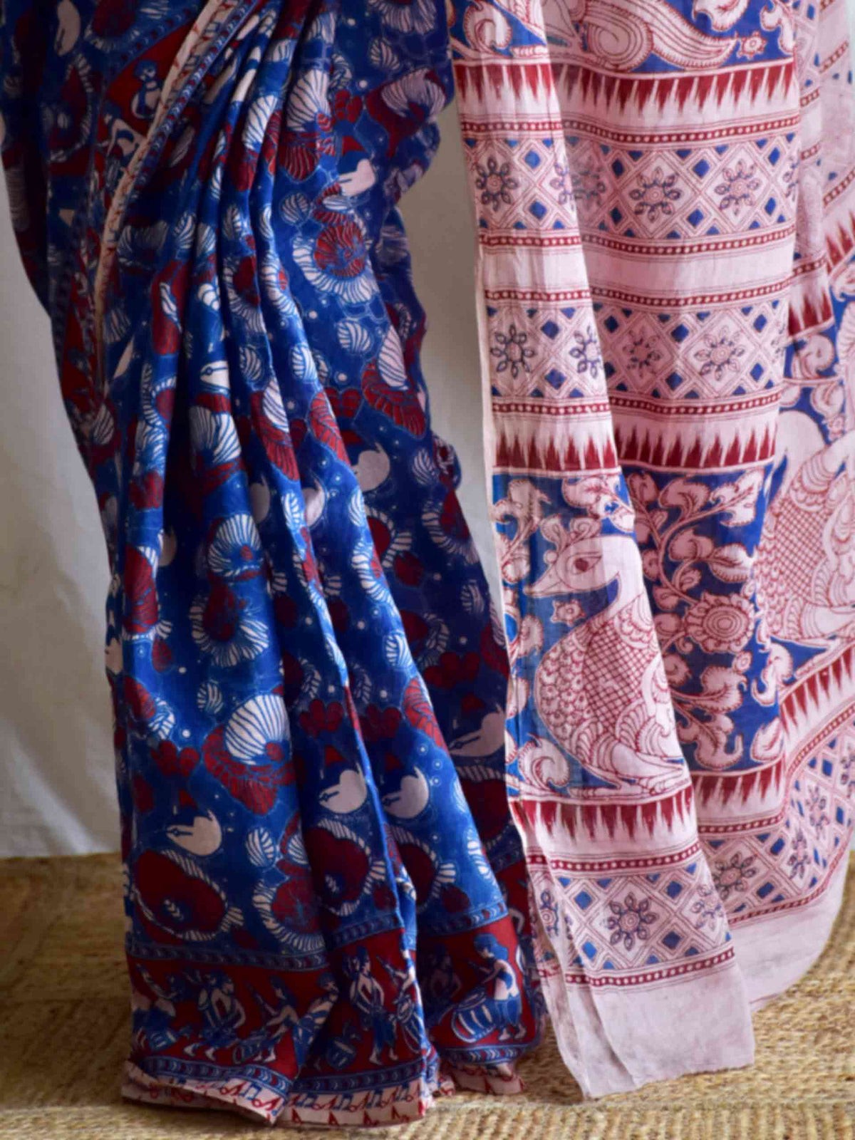 UD020 - Midnight blues kalamkari printed saree