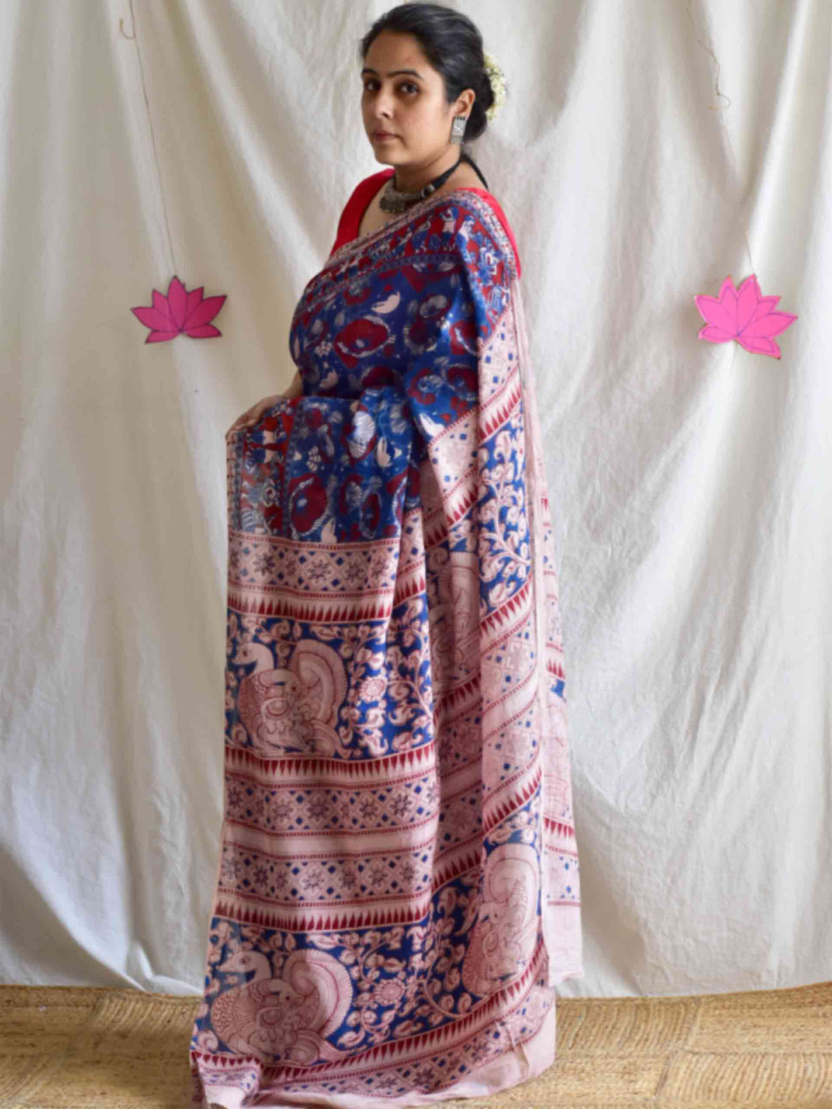 UD020 - Midnight blues kalamkari printed saree