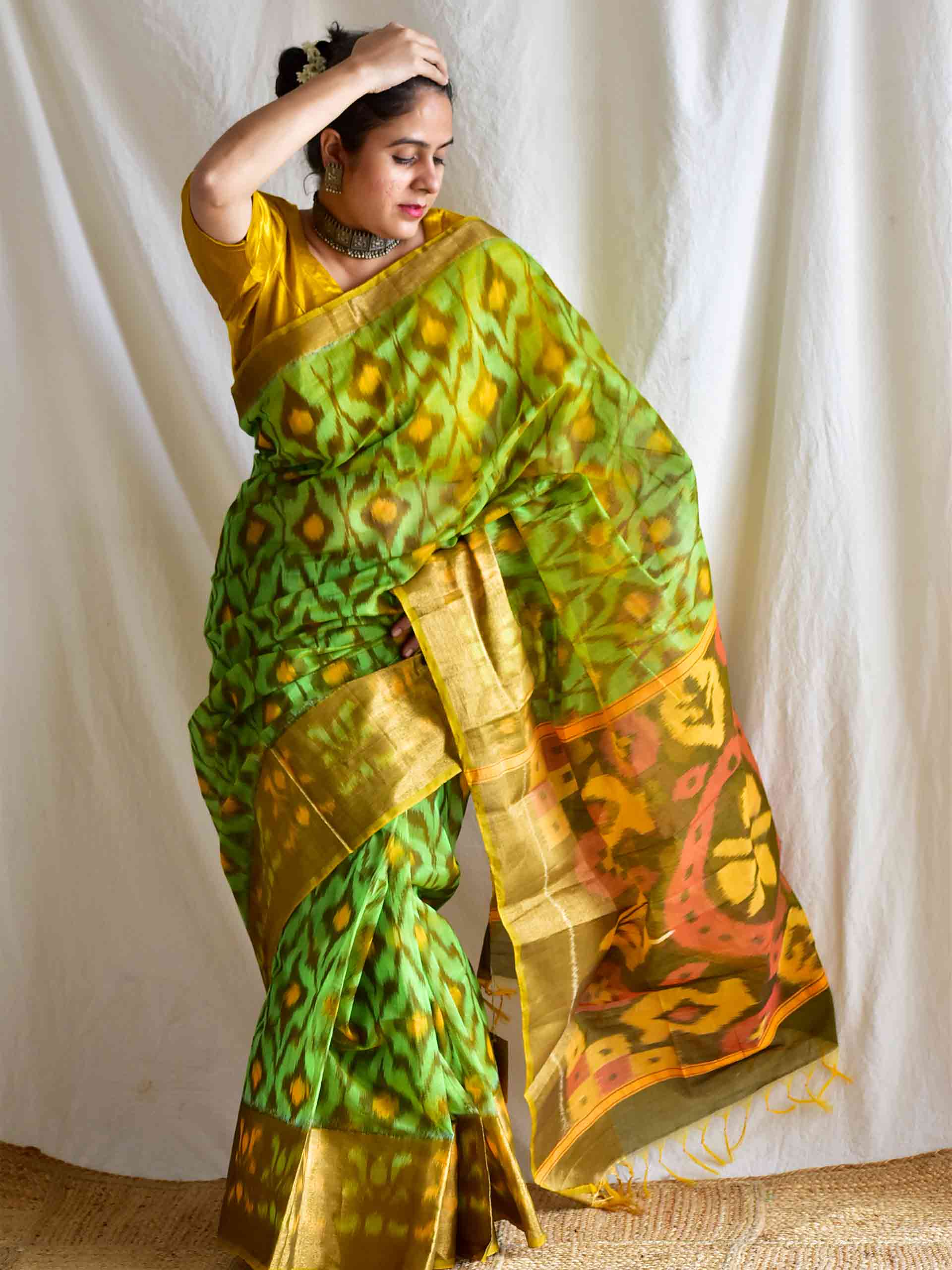 Olives - chanderi silk ikat saree