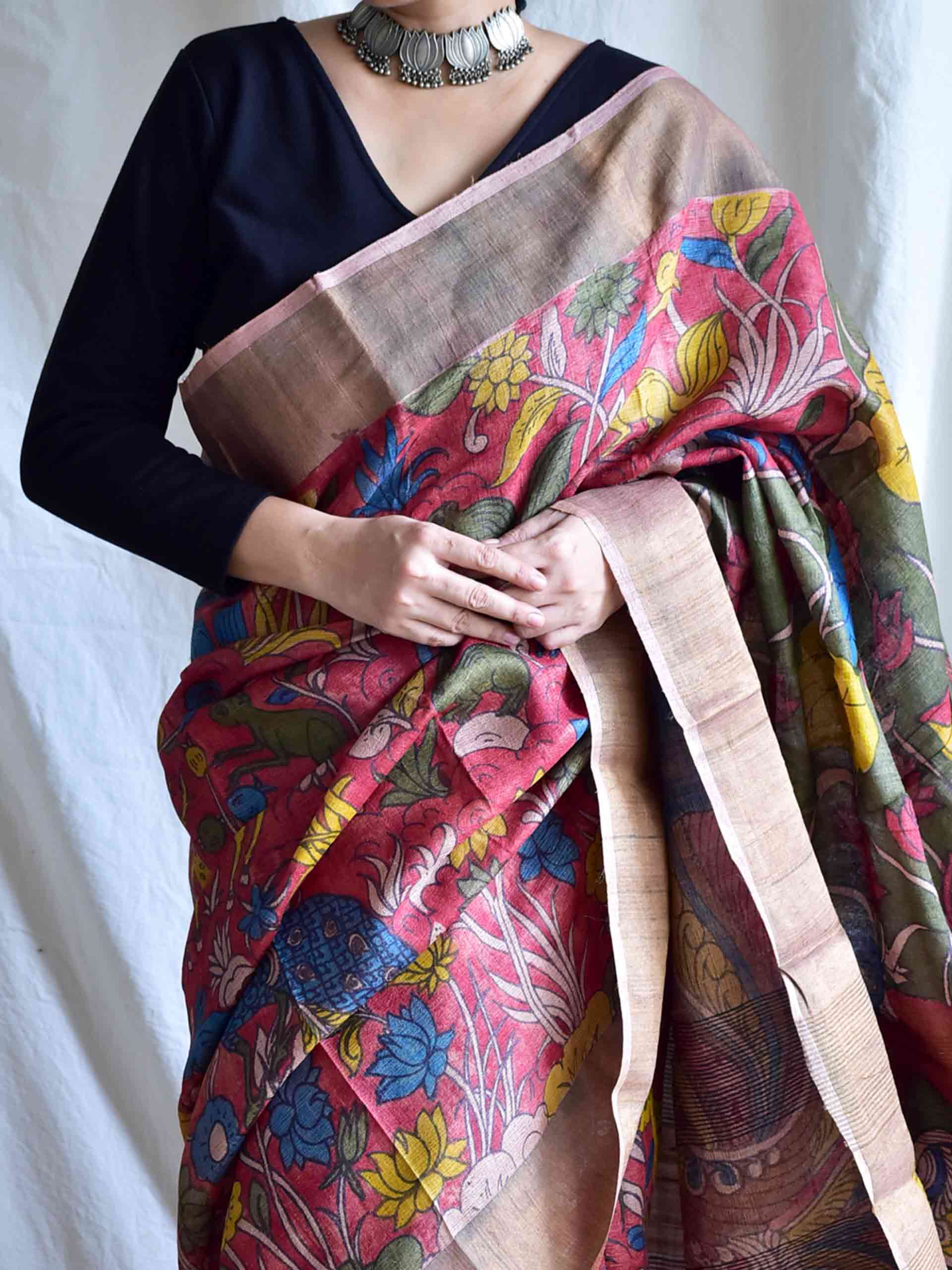UD009 - Kalamkari Tussar silk saree