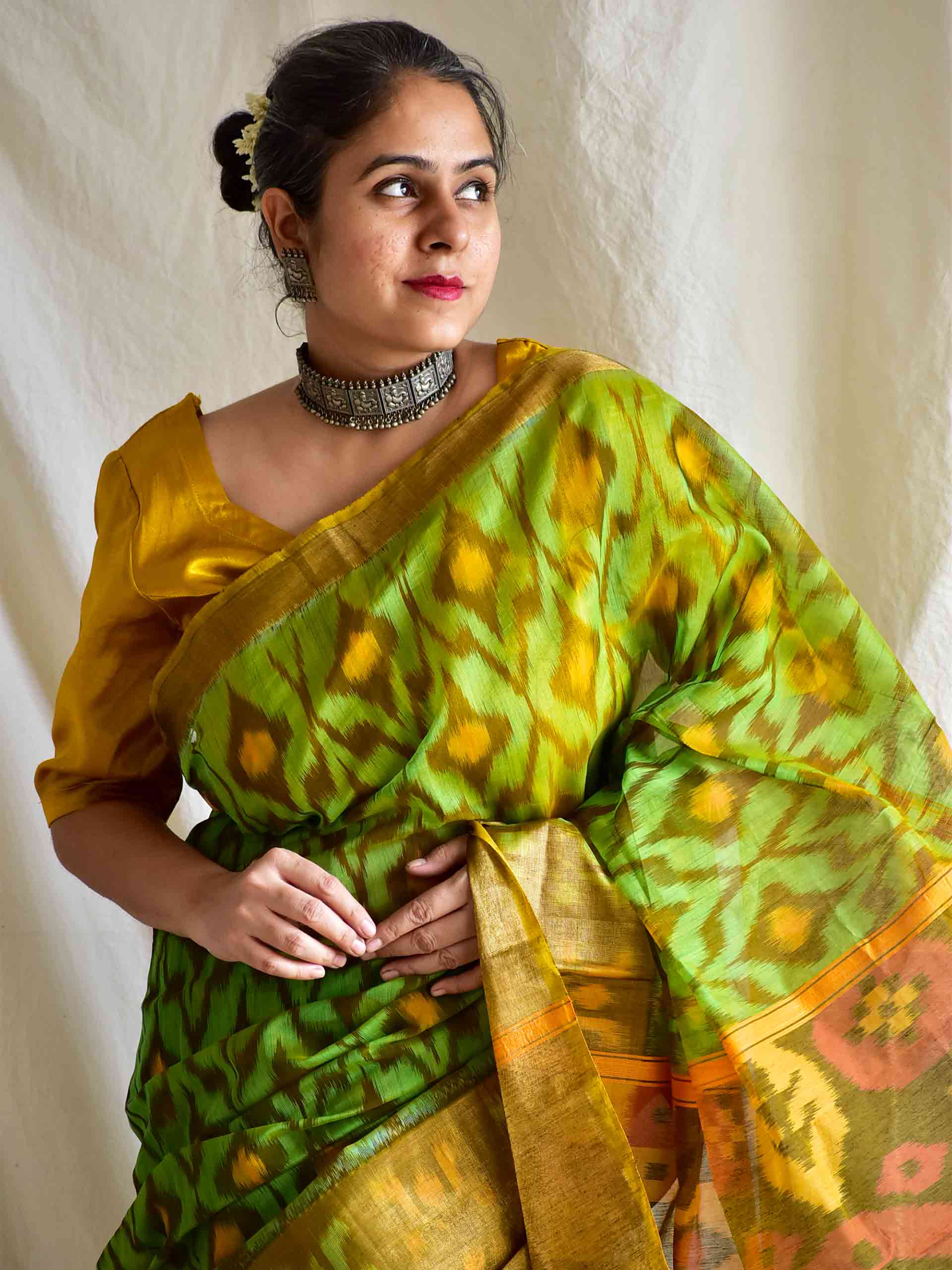 Olives - chanderi silk ikat saree