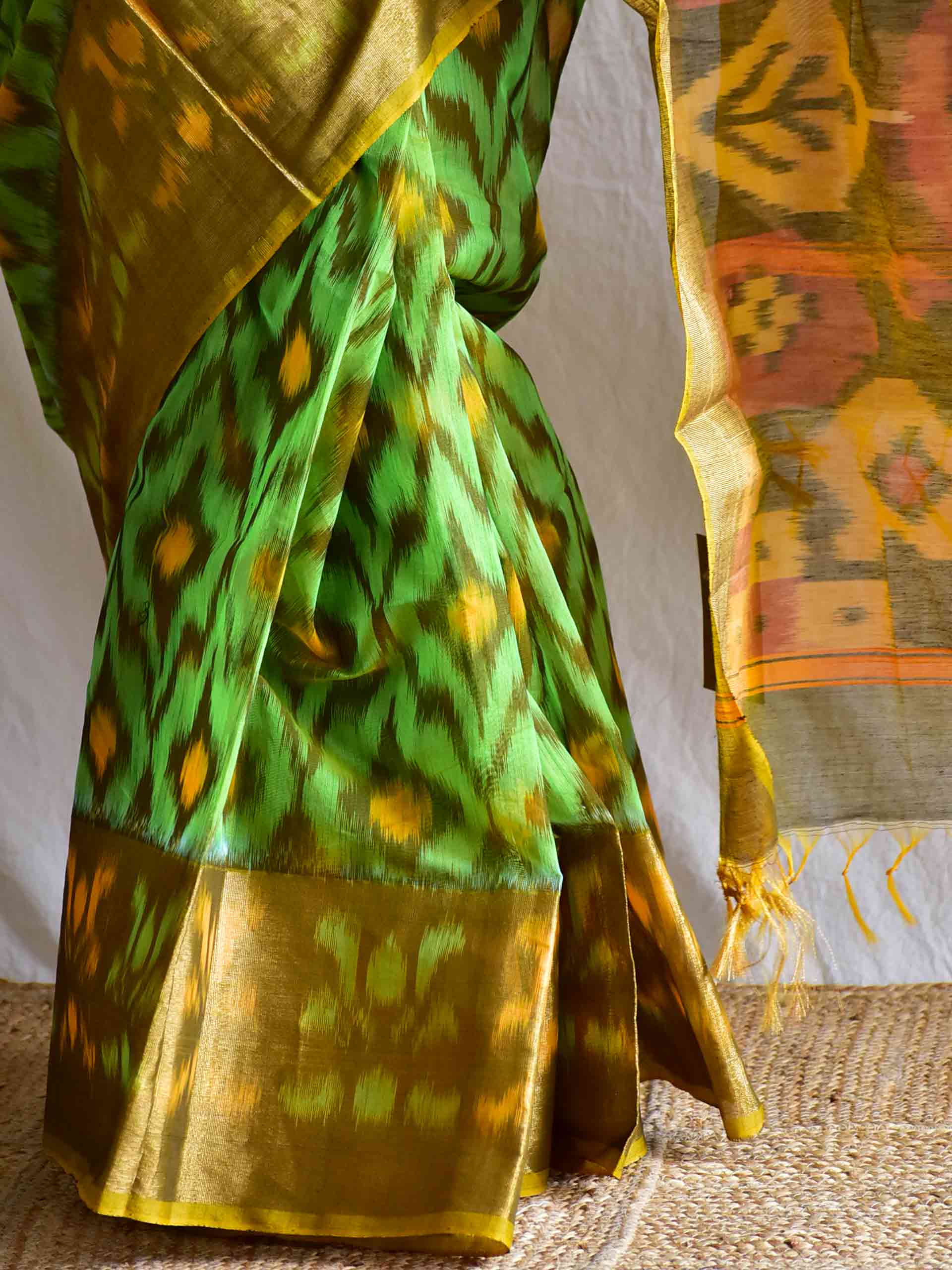 Olives - chanderi silk ikat saree