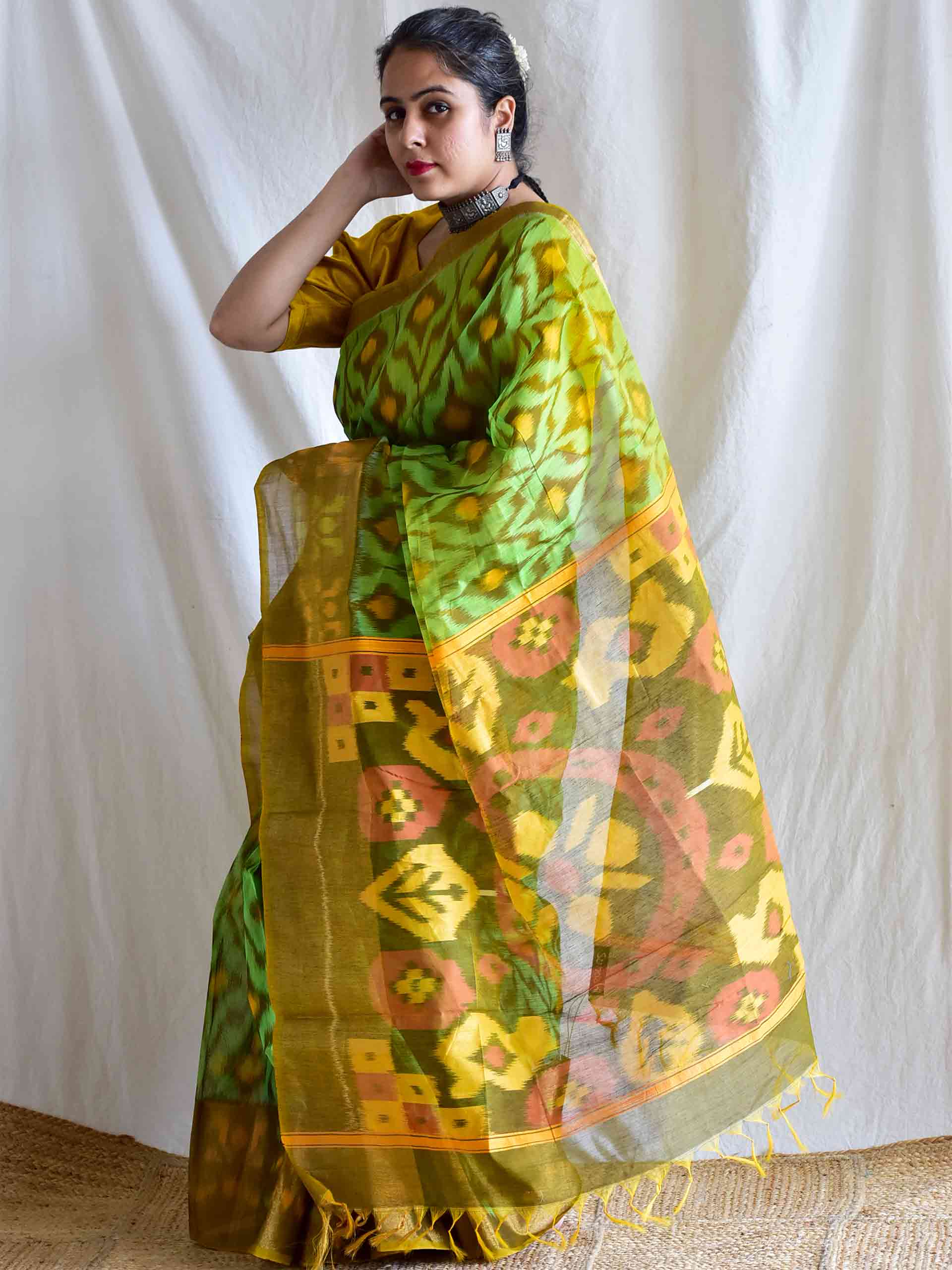 Olives - chanderi silk ikat saree