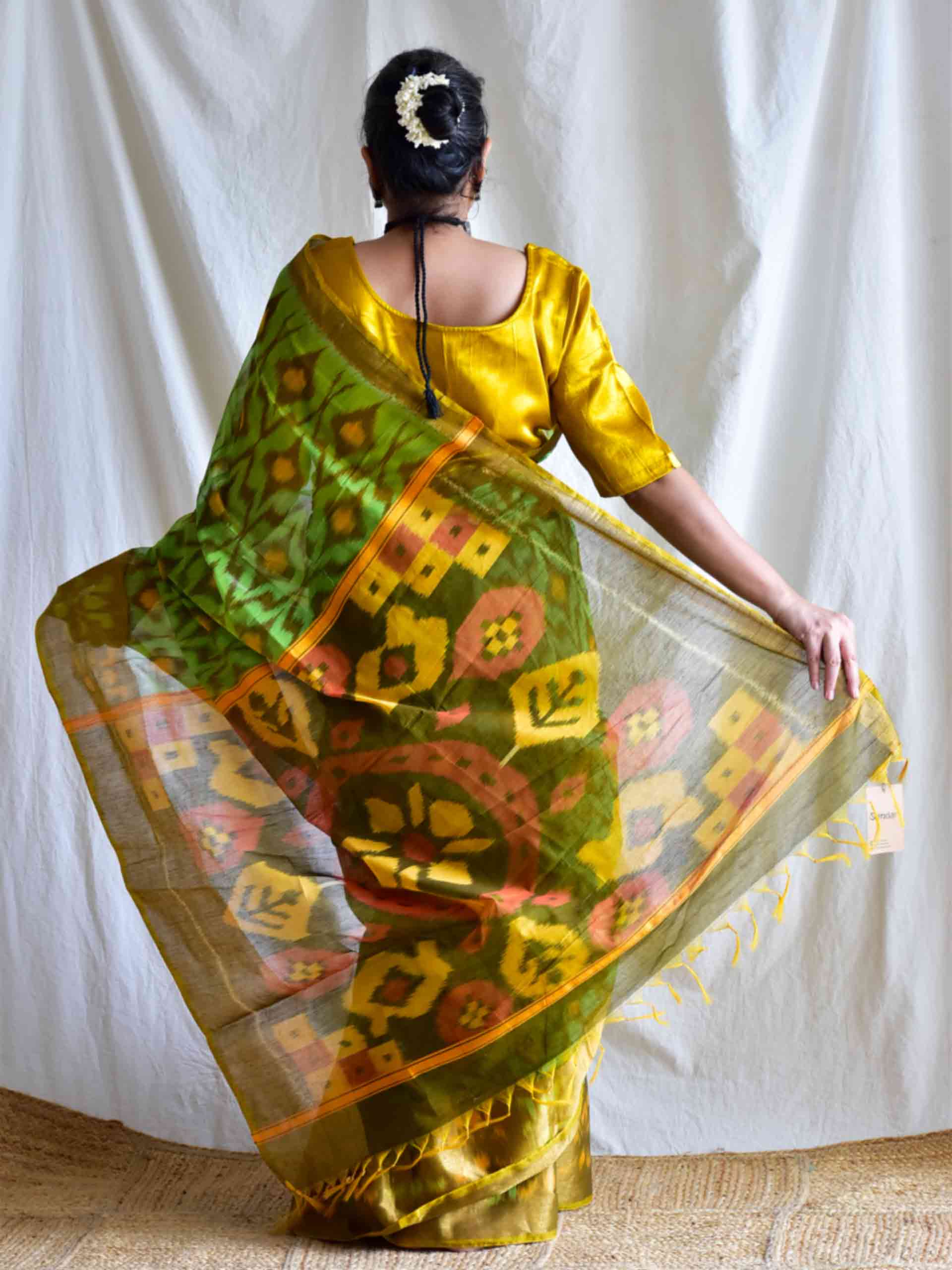 Olives - chanderi silk ikat saree