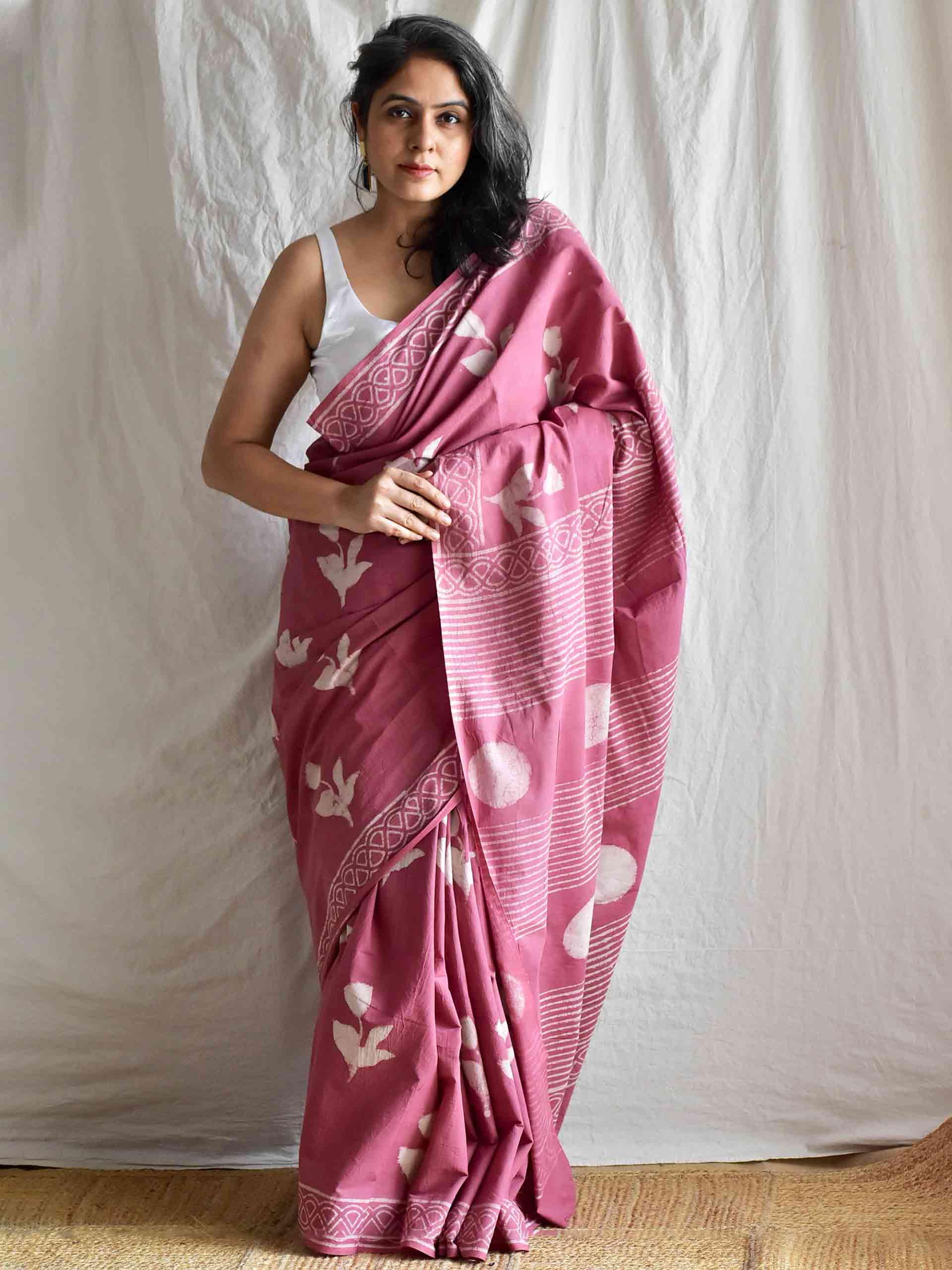 Berry - Dabu cotton saree