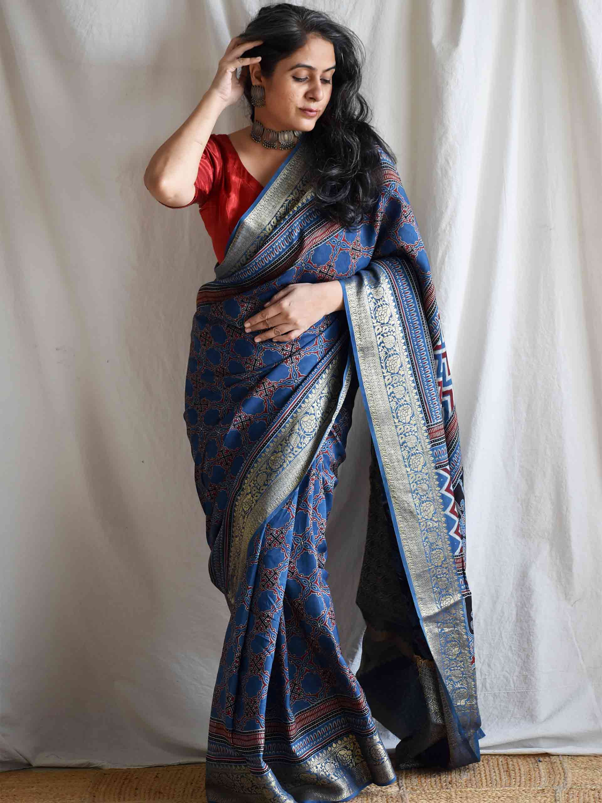 rehnuma - Ajrakh Dola silk zari pallu saree