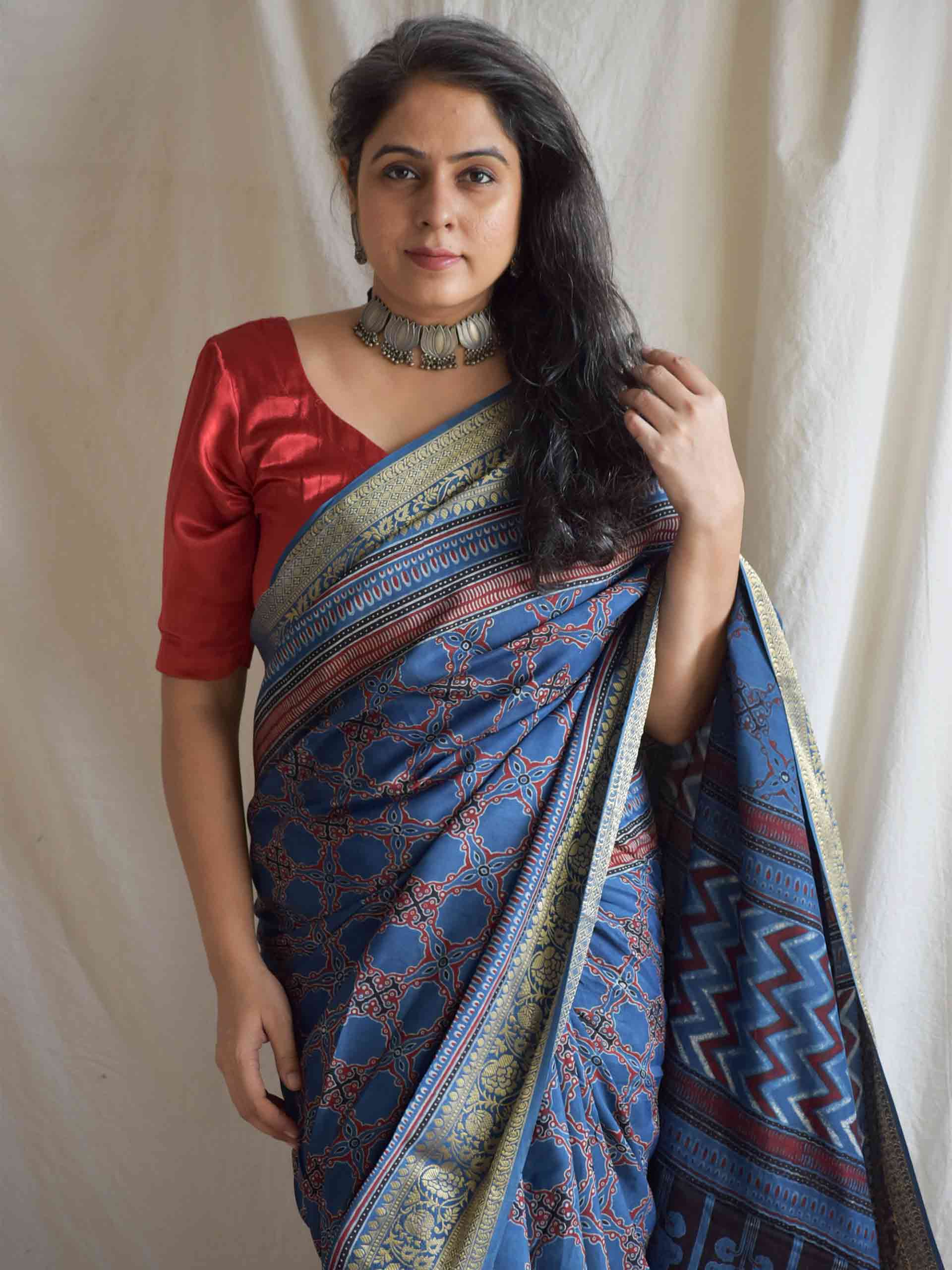 rehnuma - Ajrakh Dola silk zari pallu saree