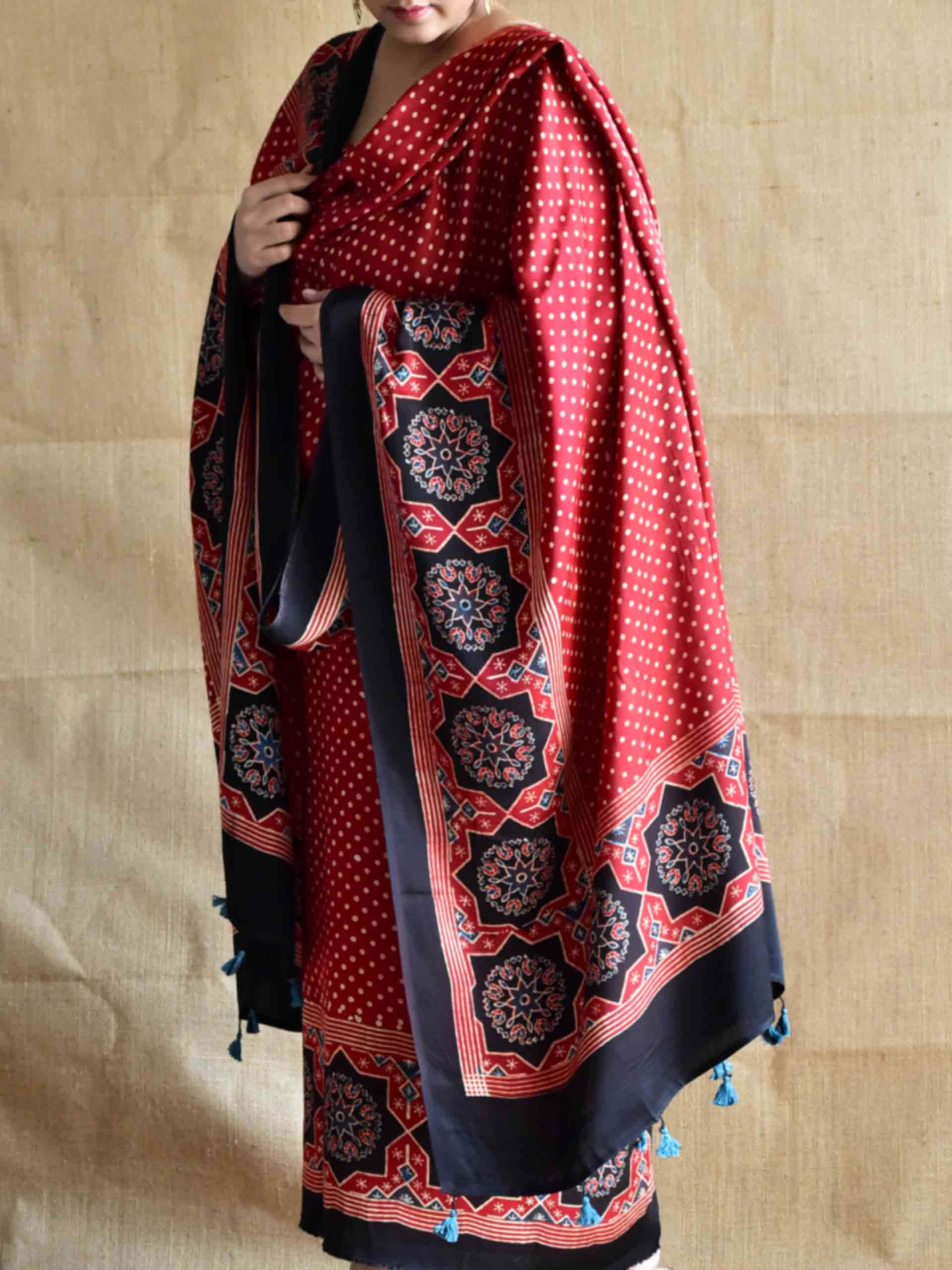 Laal Sitara Ajrakh Modal silk 2 pc suit set