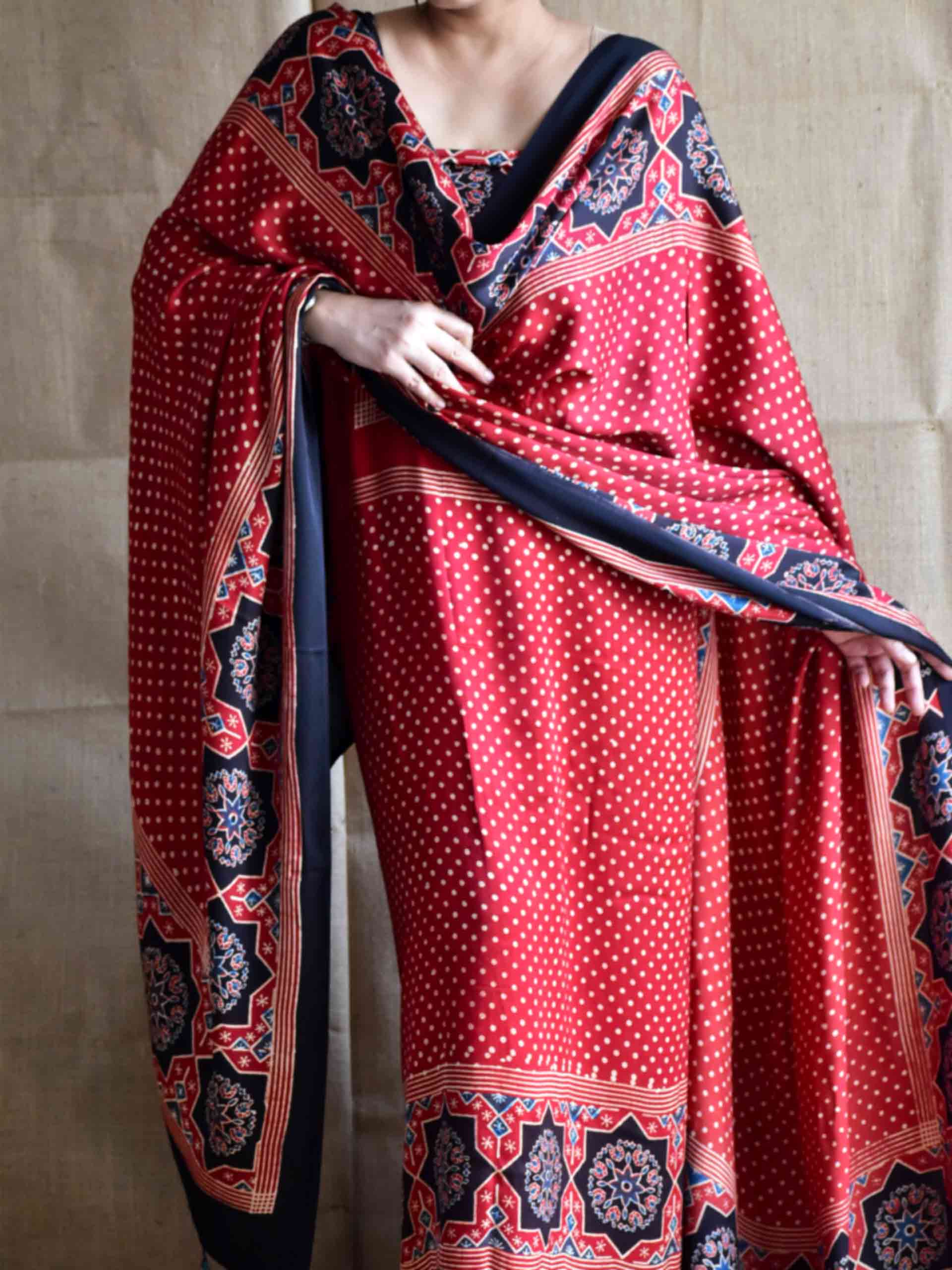 Laal Sitara Ajrakh Modal silk 2 pc suit set