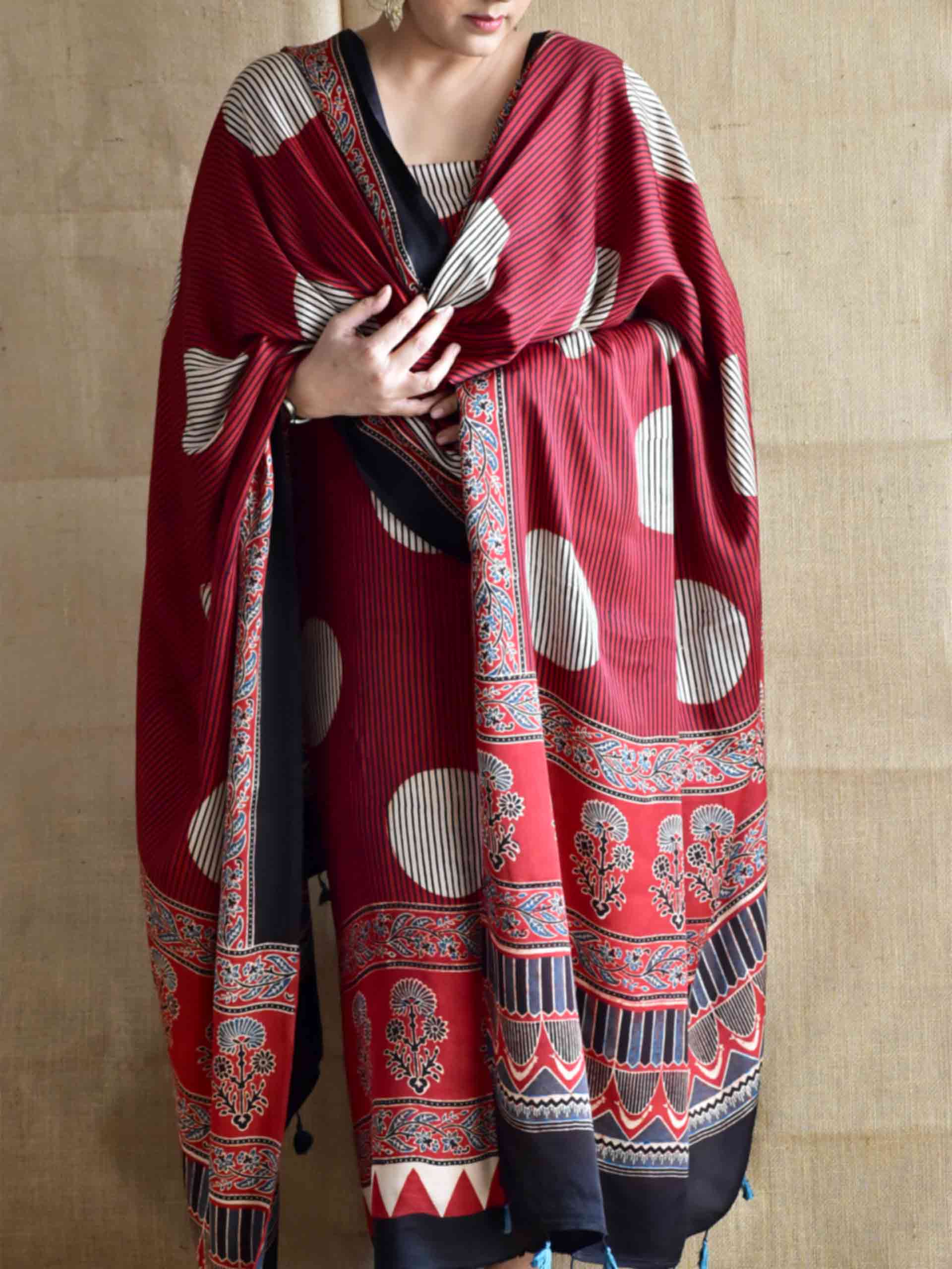 Chaand Ajrakh Modal silk 2 pc suit set