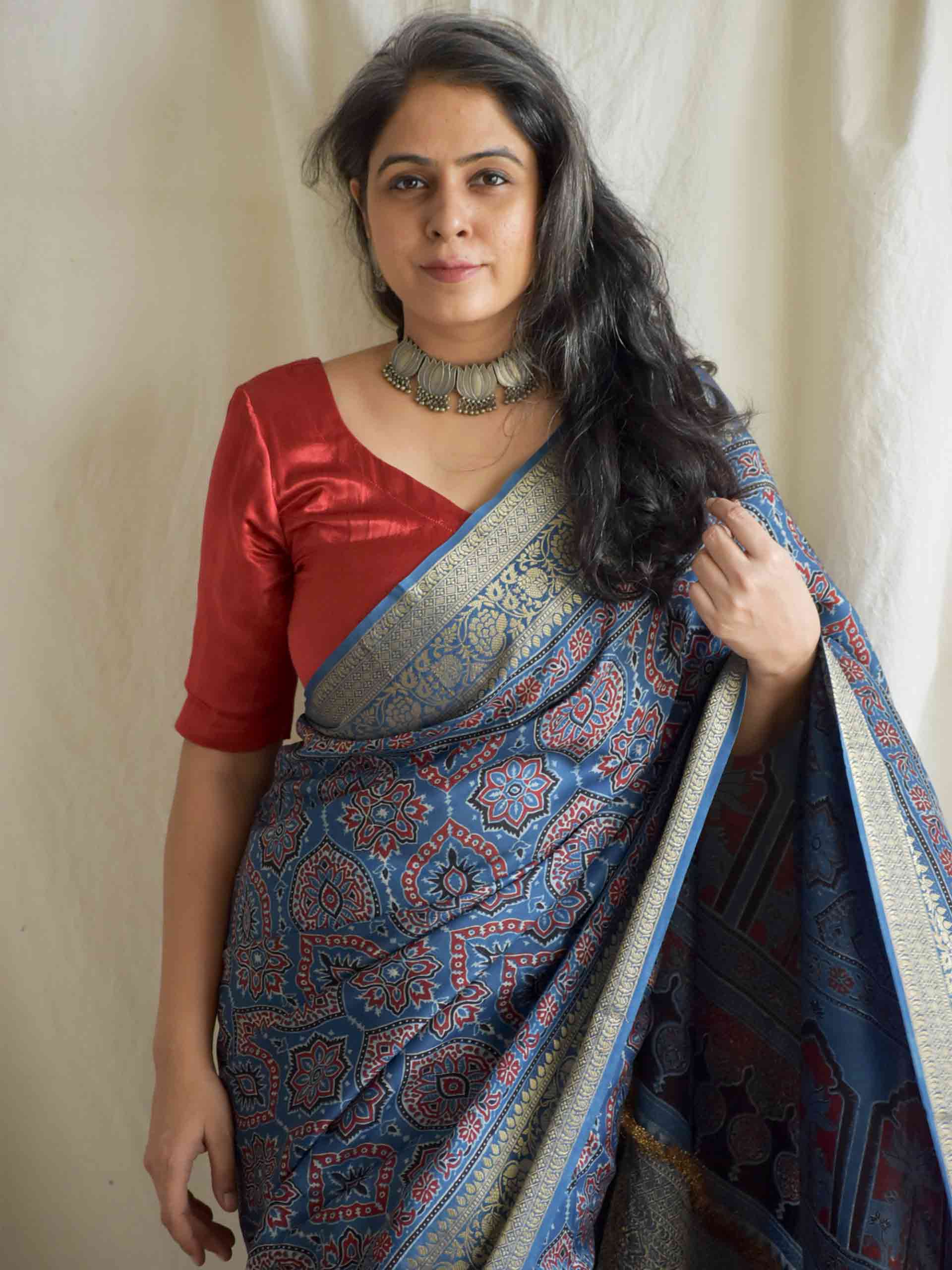 galiyaara - Ajrakh Dola silk zari pallu saree