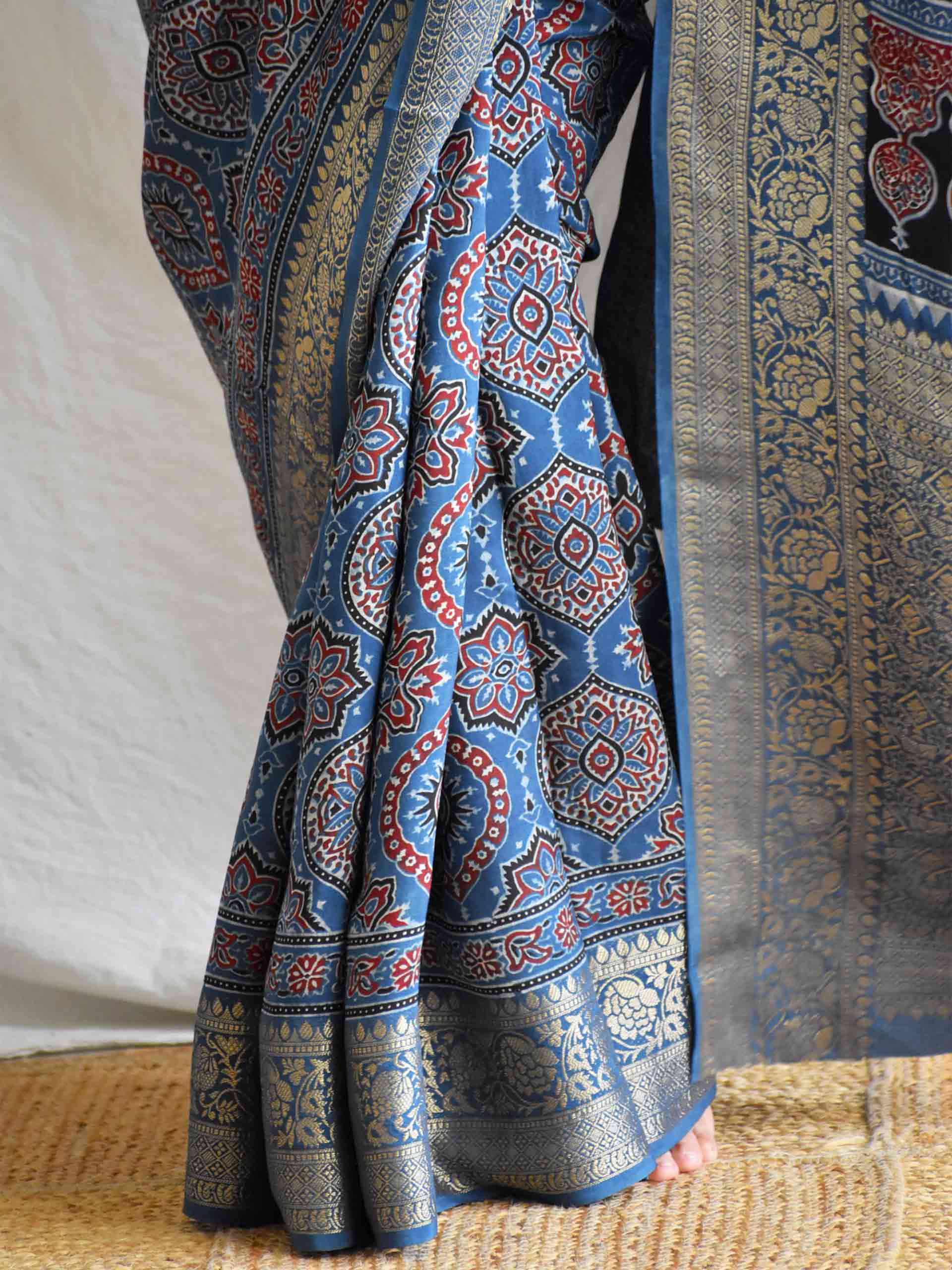 galiyaara - Ajrakh Dola silk zari pallu saree