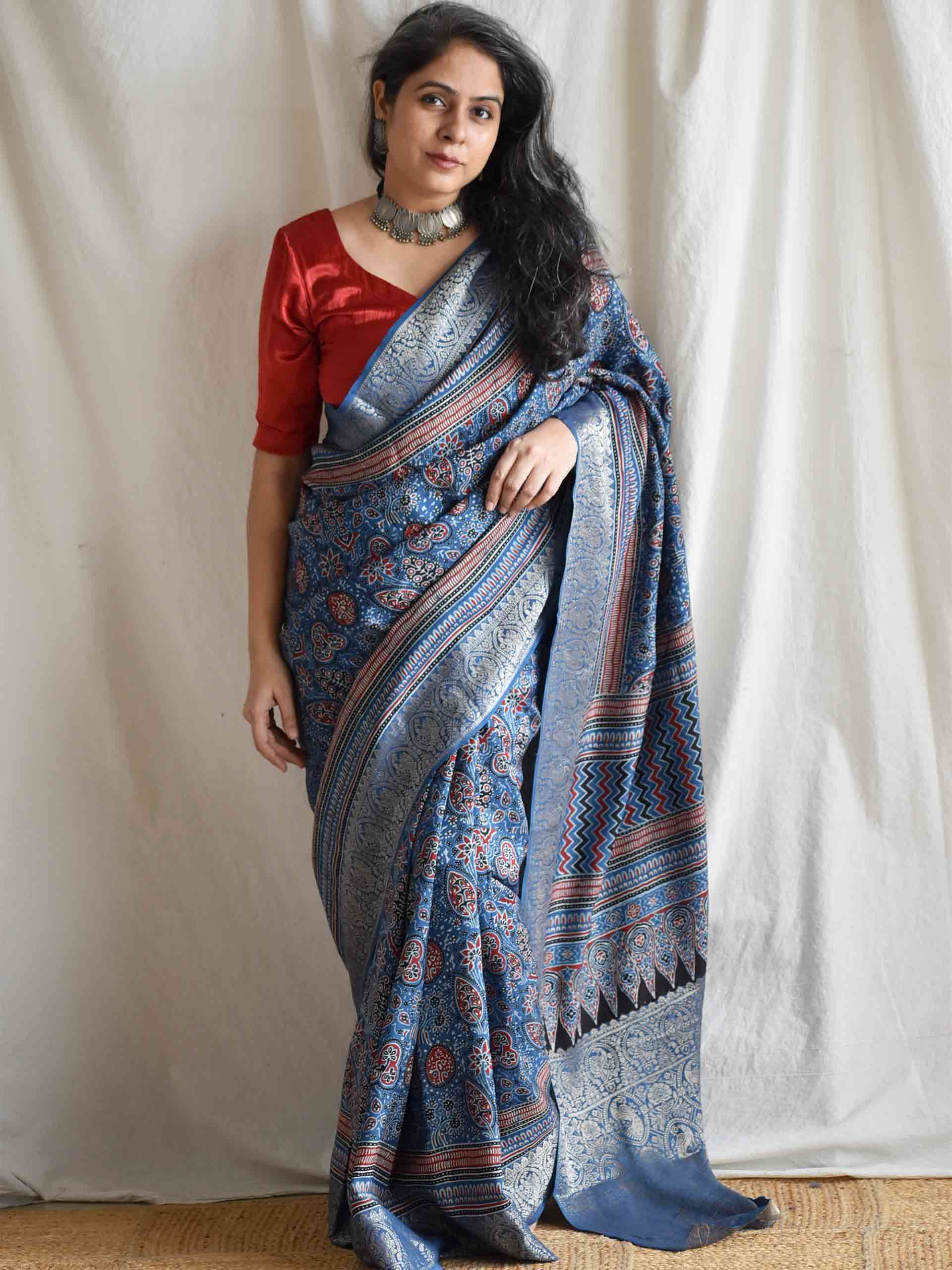 mutiyaar - Ajrakh Dola silk zari pallu saree