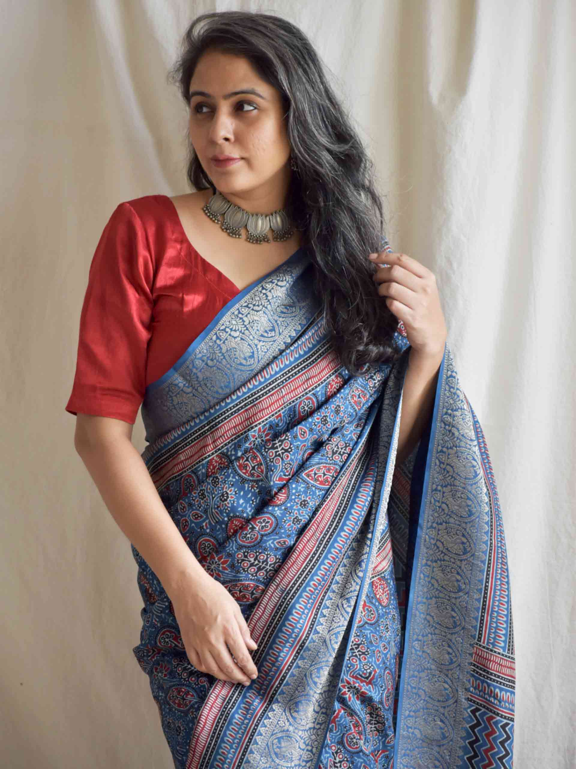 mutiyaar - Ajrakh Dola silk zari pallu saree