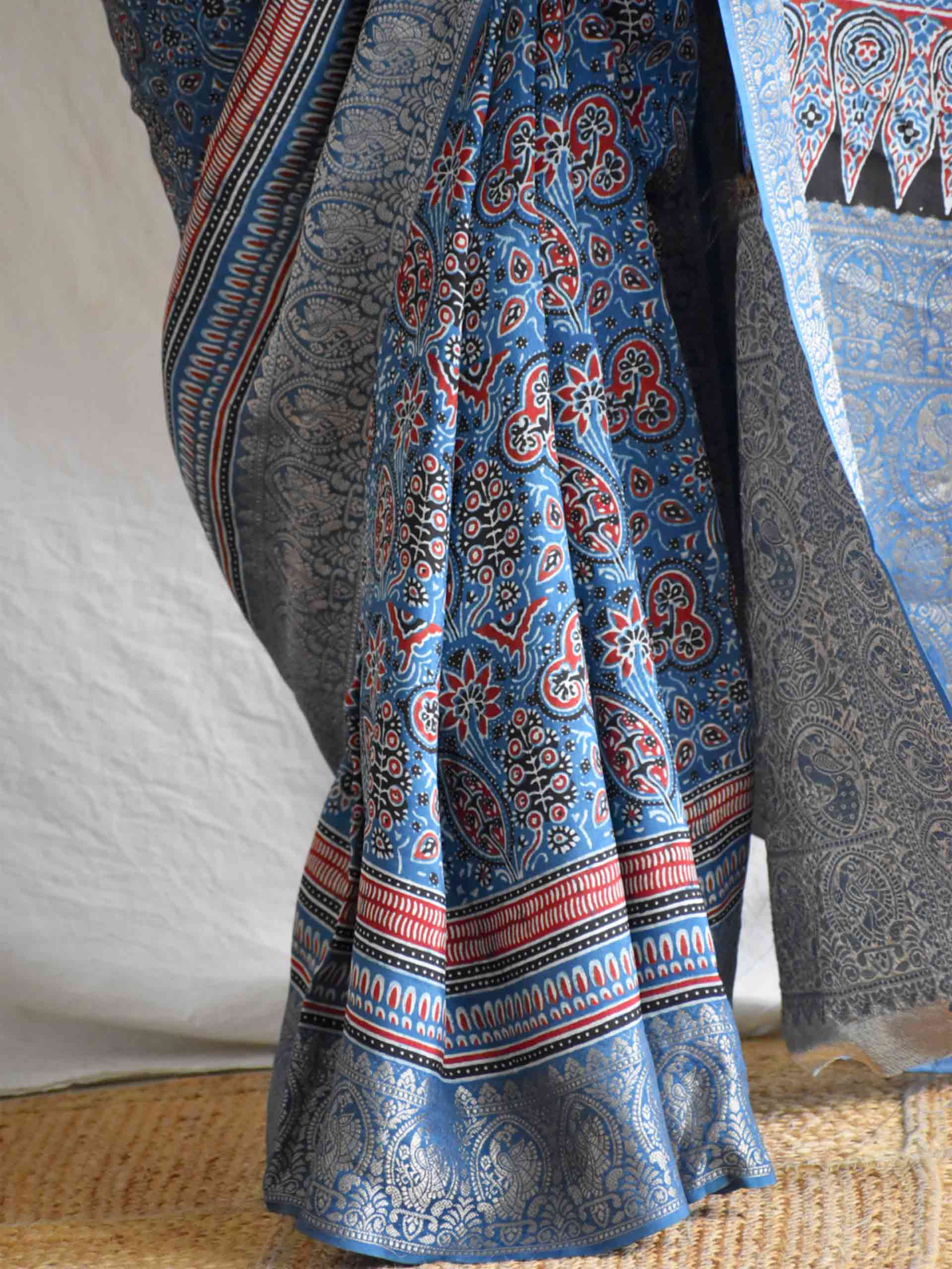 mutiyaar - Ajrakh Dola silk zari pallu saree