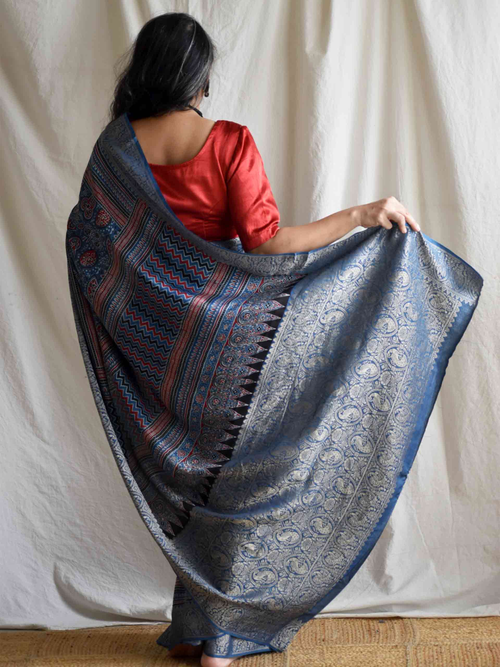 mutiyaar - Ajrakh Dola silk zari pallu saree