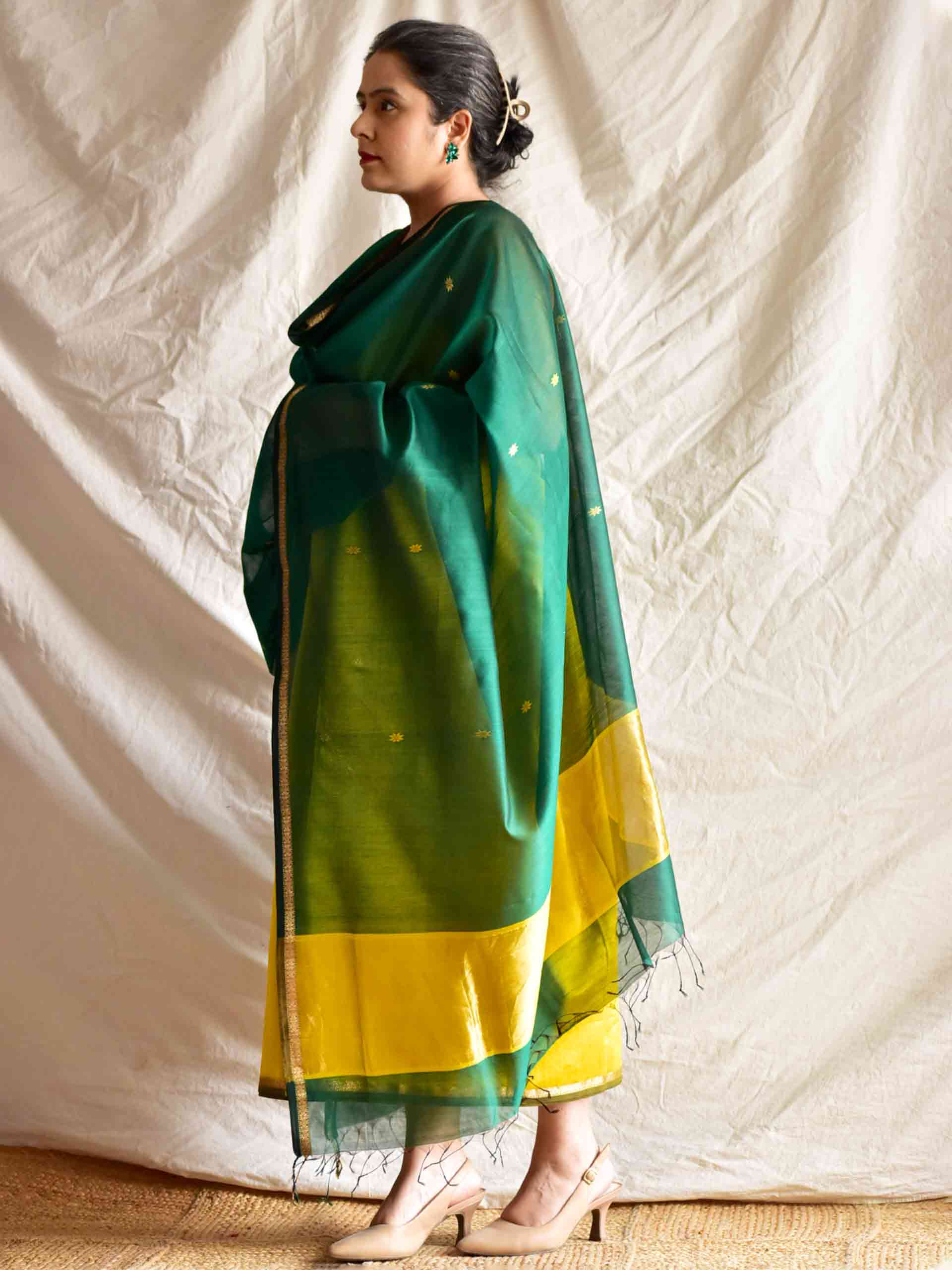 forest green - Handloom Maheshwari silk 2 pc suit set