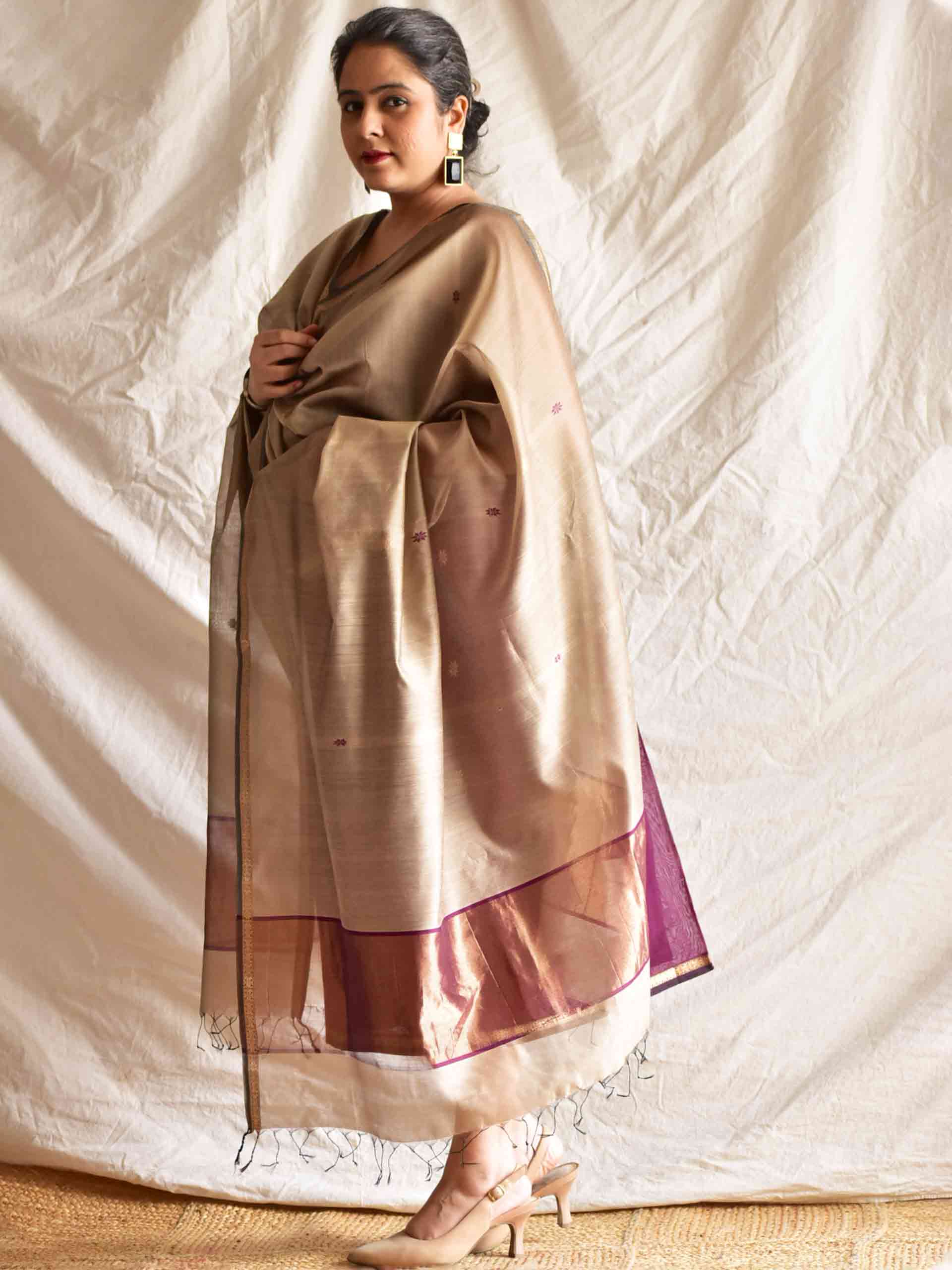 Wineyard - Handloom Maheshwari silk 3 pc suit set