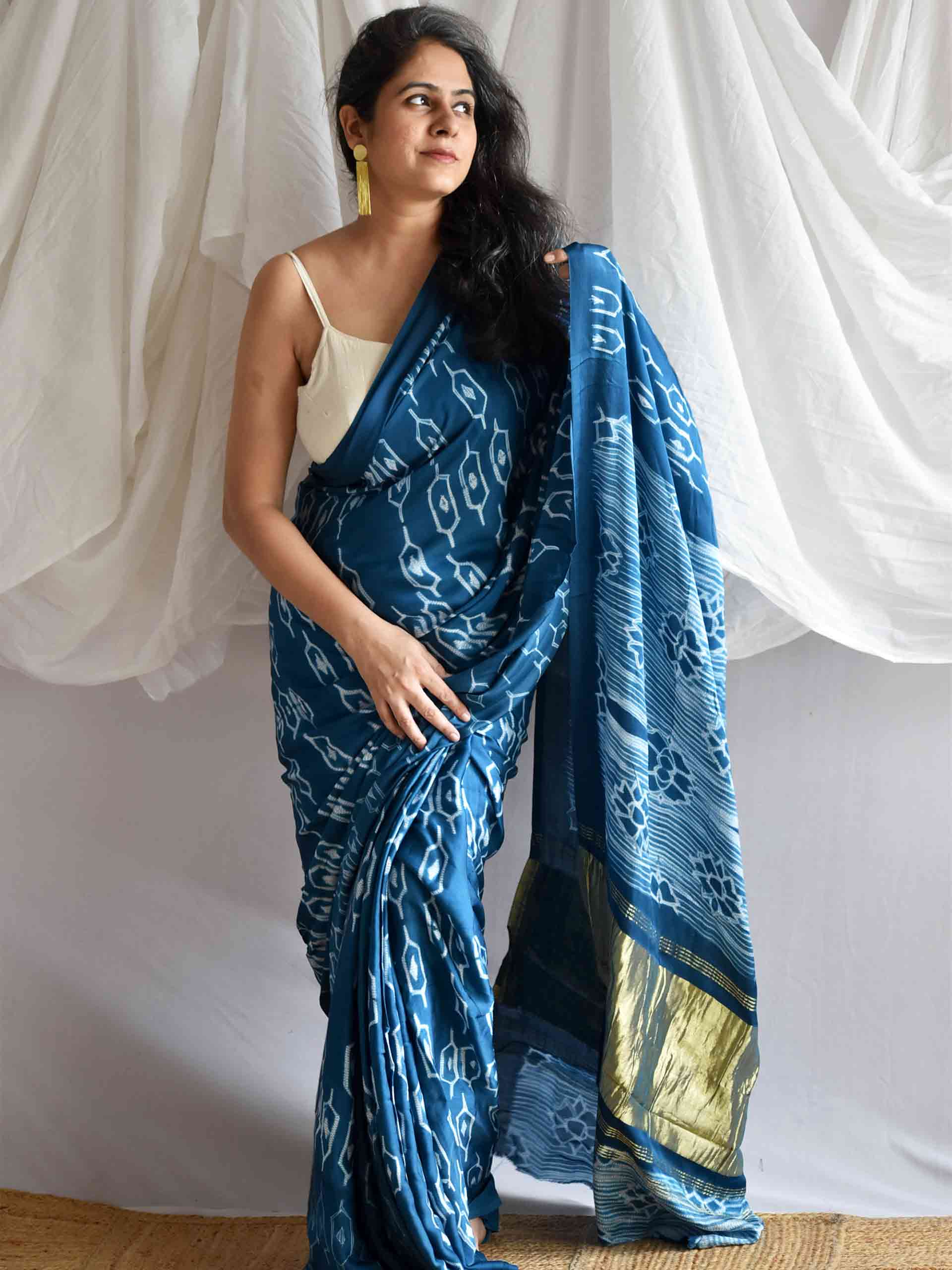 Blue bella - Shibori Modal silk saree