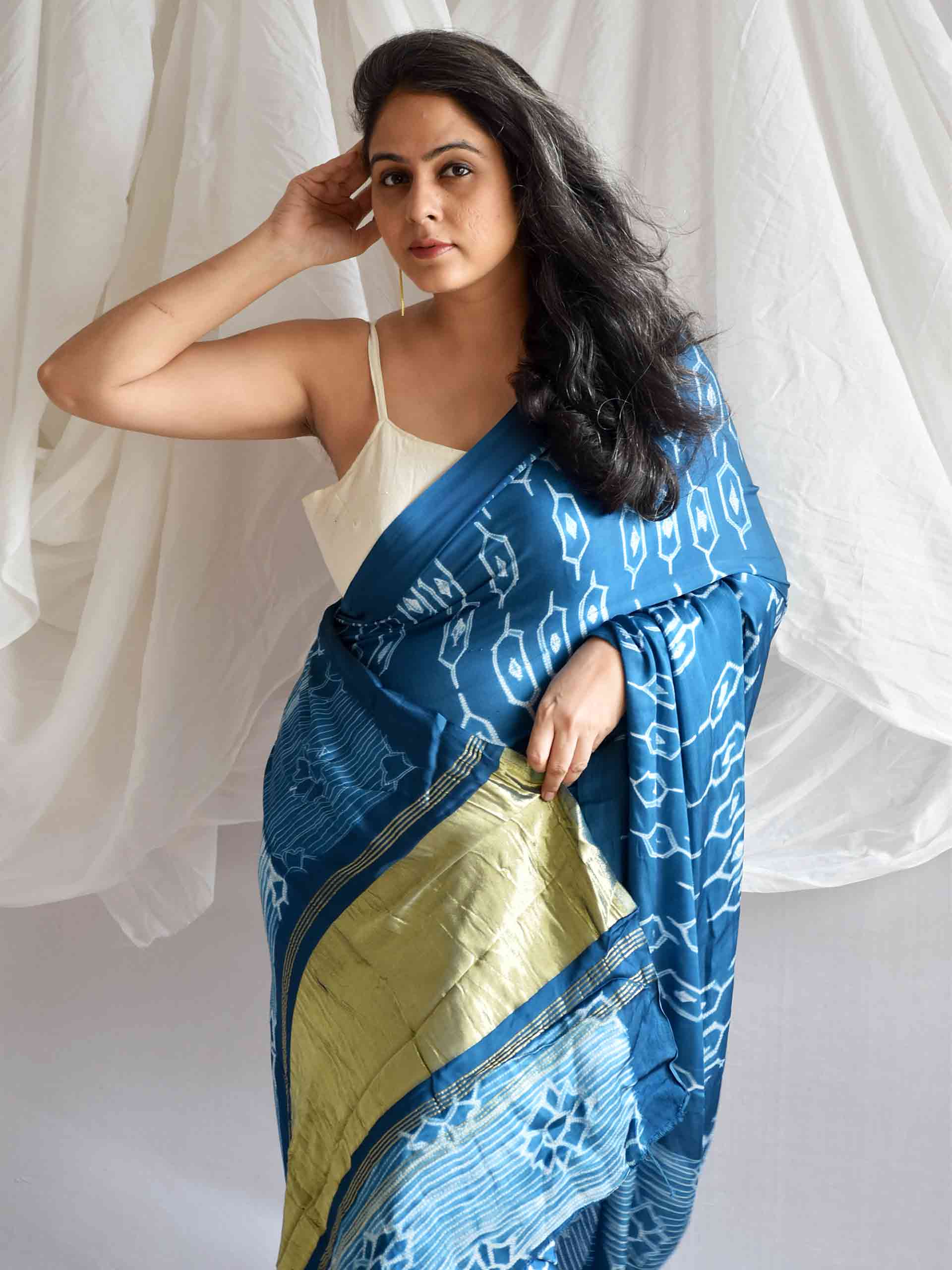 Blue bella - Shibori Modal silk saree