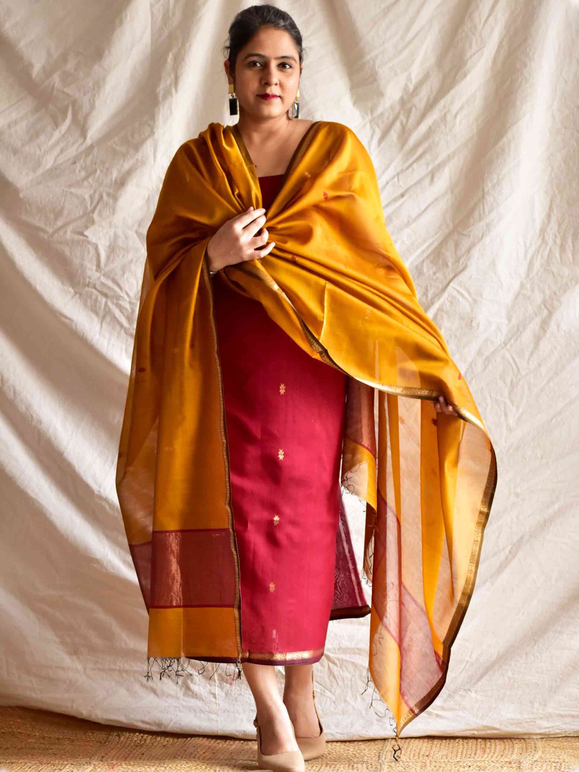 Narangi - Handloom Maheshwari silk 2 pc suit set