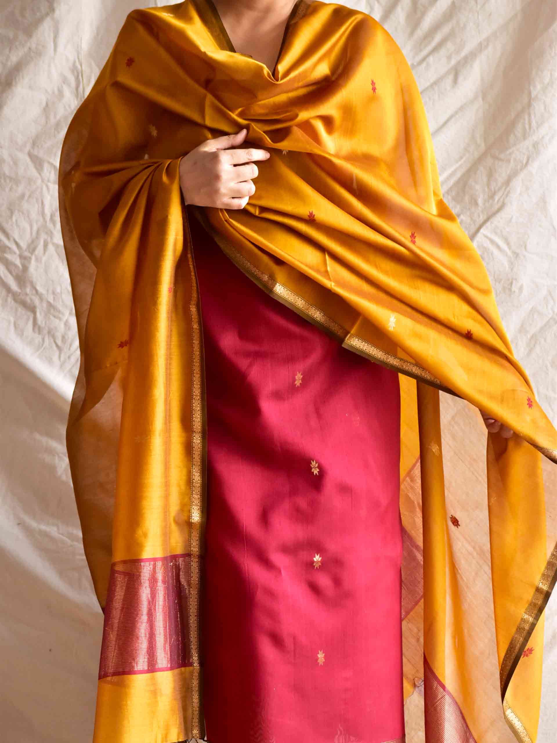 Narangi - Handloom Maheshwari silk 2 pc suit set