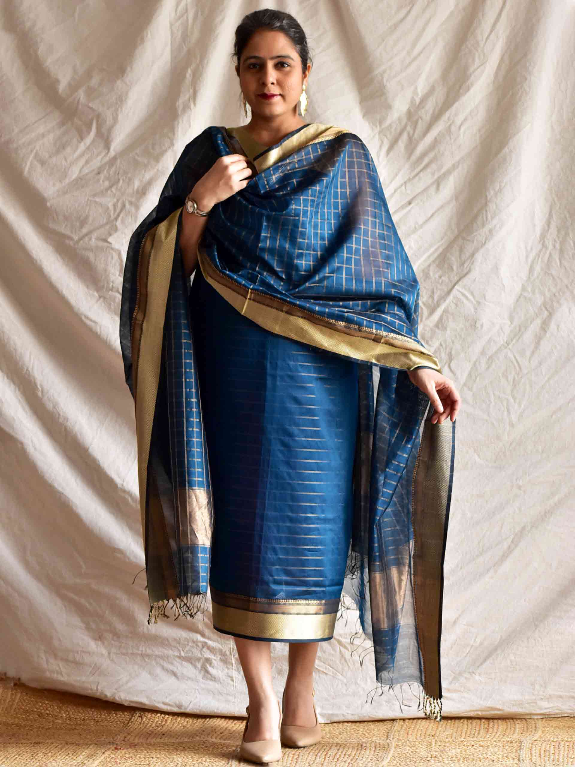Monday blues - Handloom Maheshwari silk 2 pc suit set