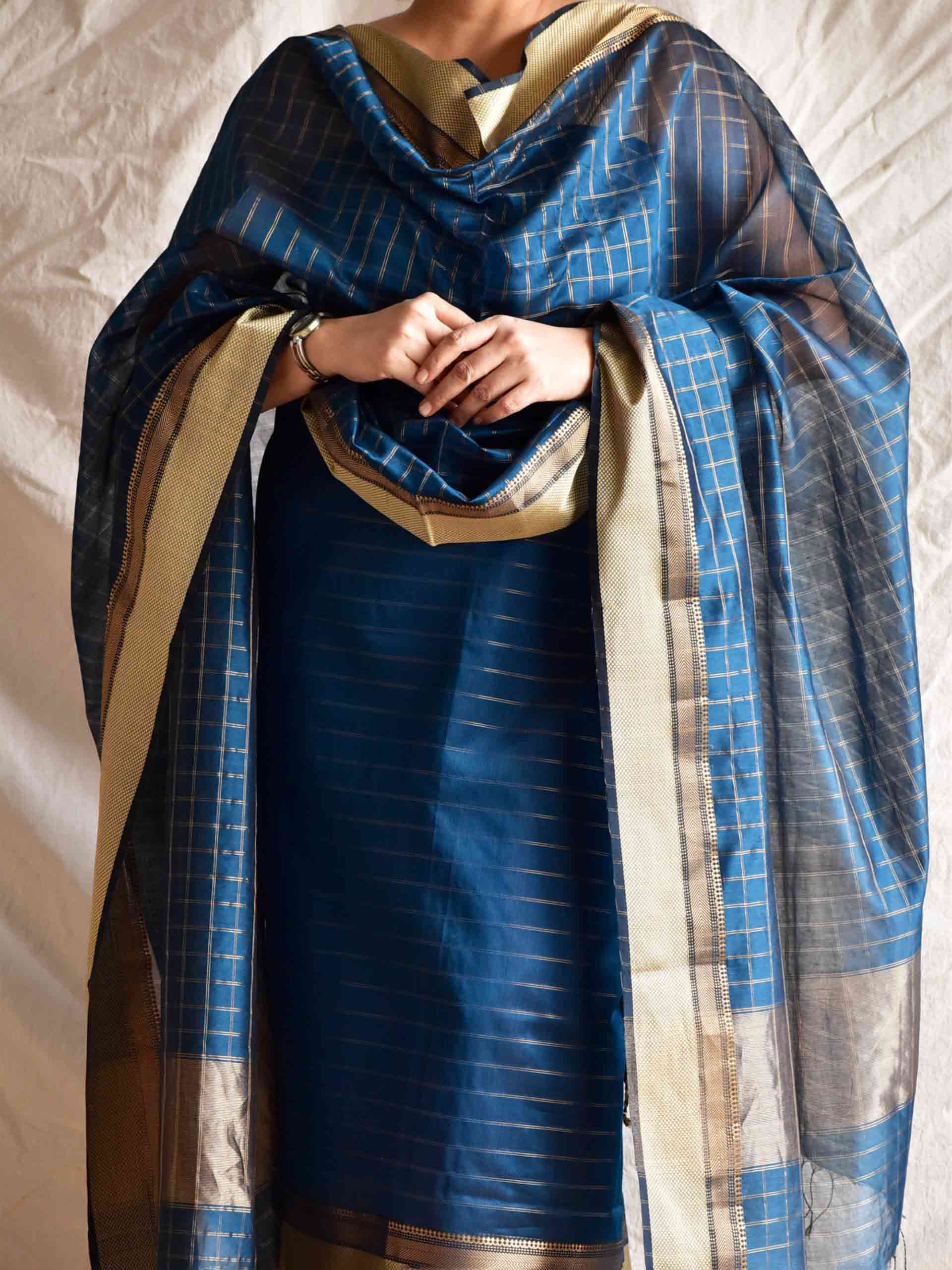 Monday blues - Handloom Maheshwari silk 2 pc suit set