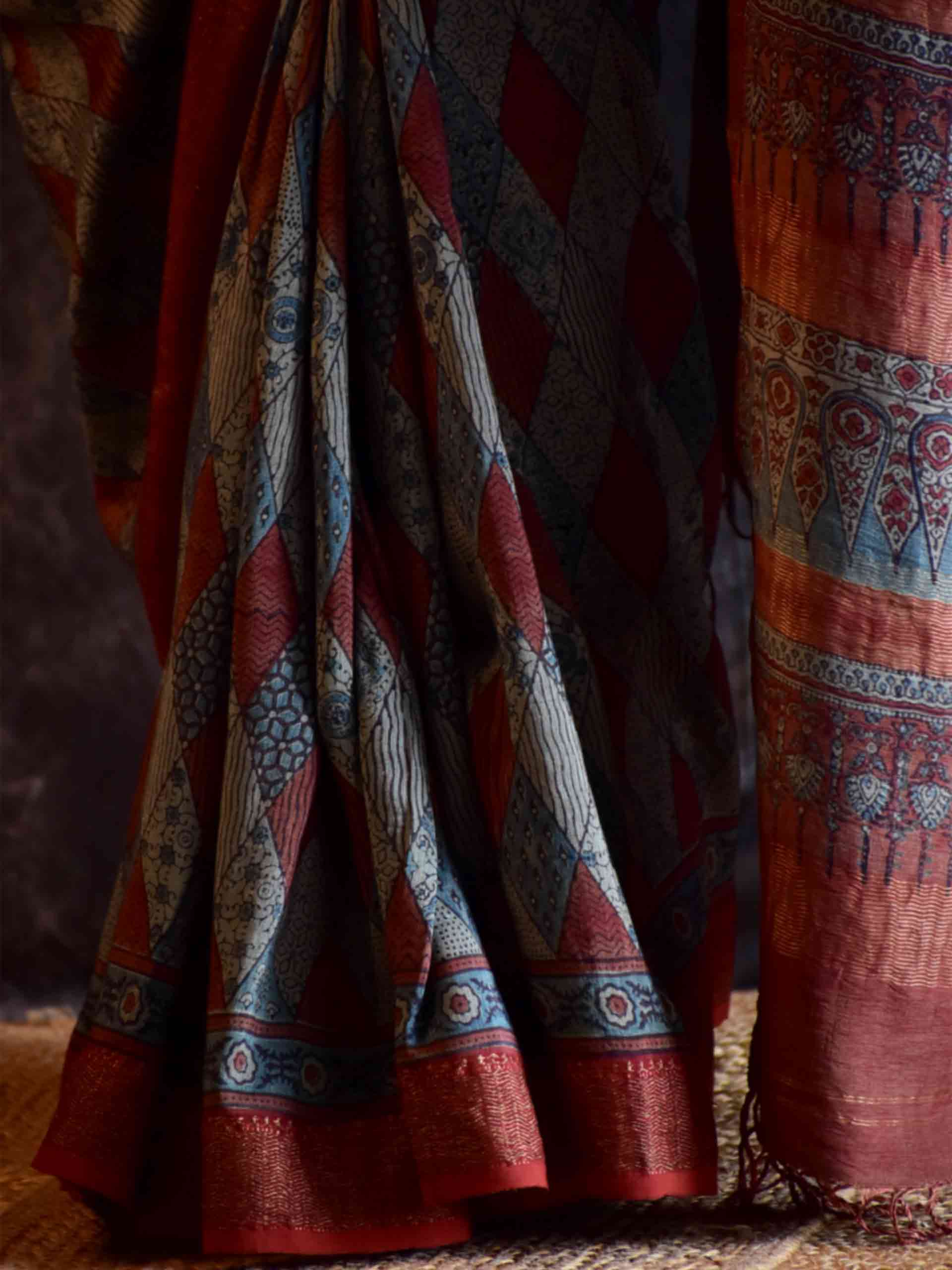 Zehra Ajrakh hand block printed Handloom Modal saree