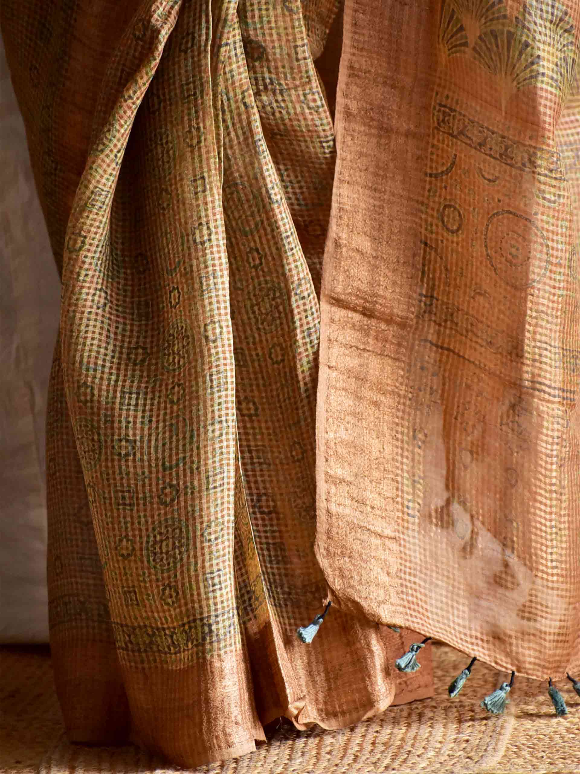 Sona - Ajrakh Handloom Dupion saree with zari border