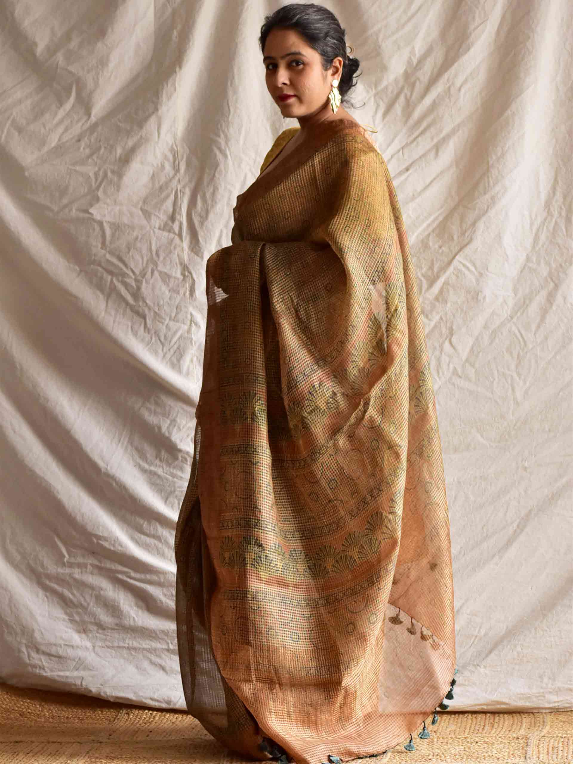 Sona - Ajrakh Handloom Dupion saree with zari border