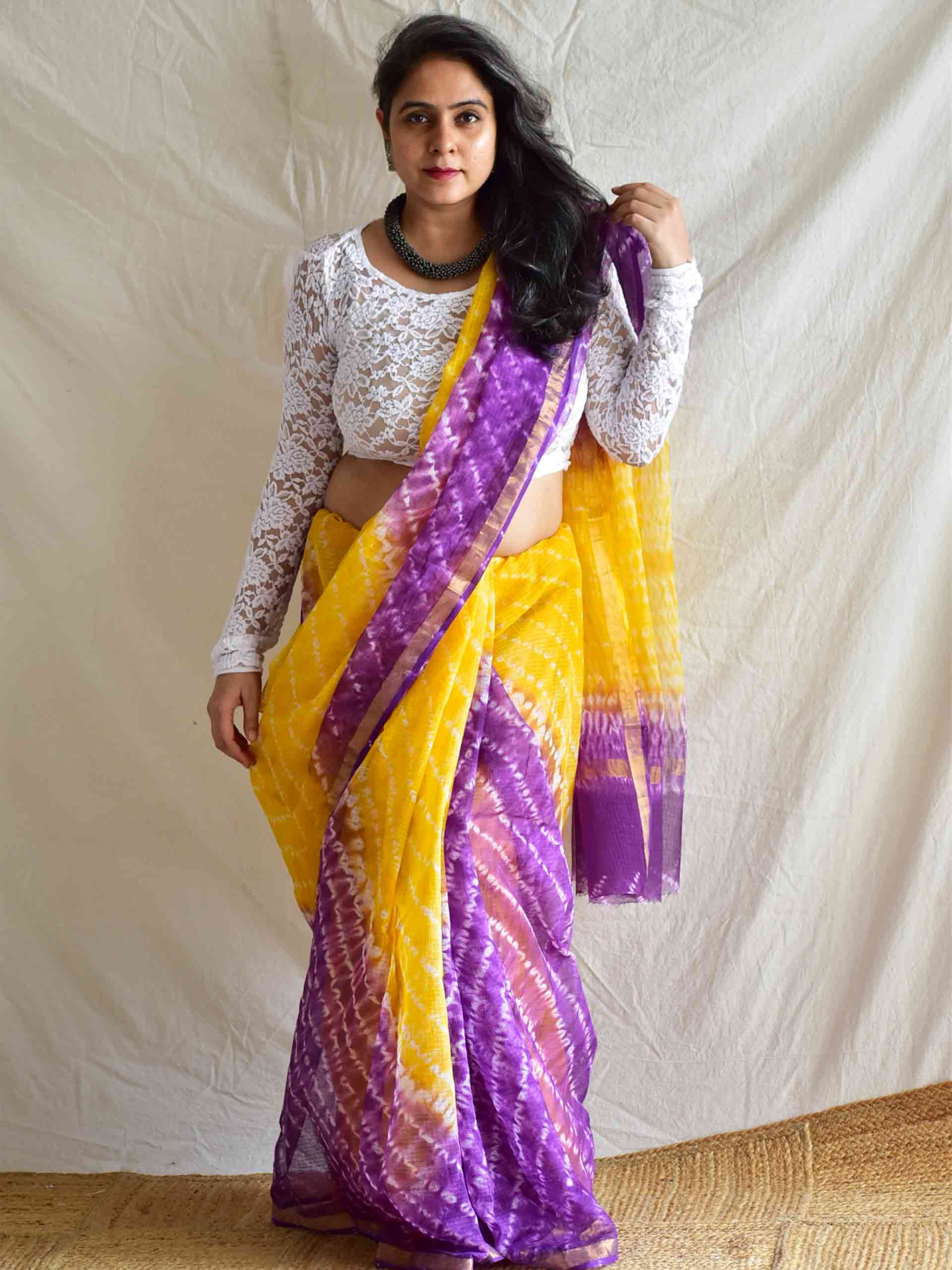 Colour purple - Dabu Kota Doria Saree
