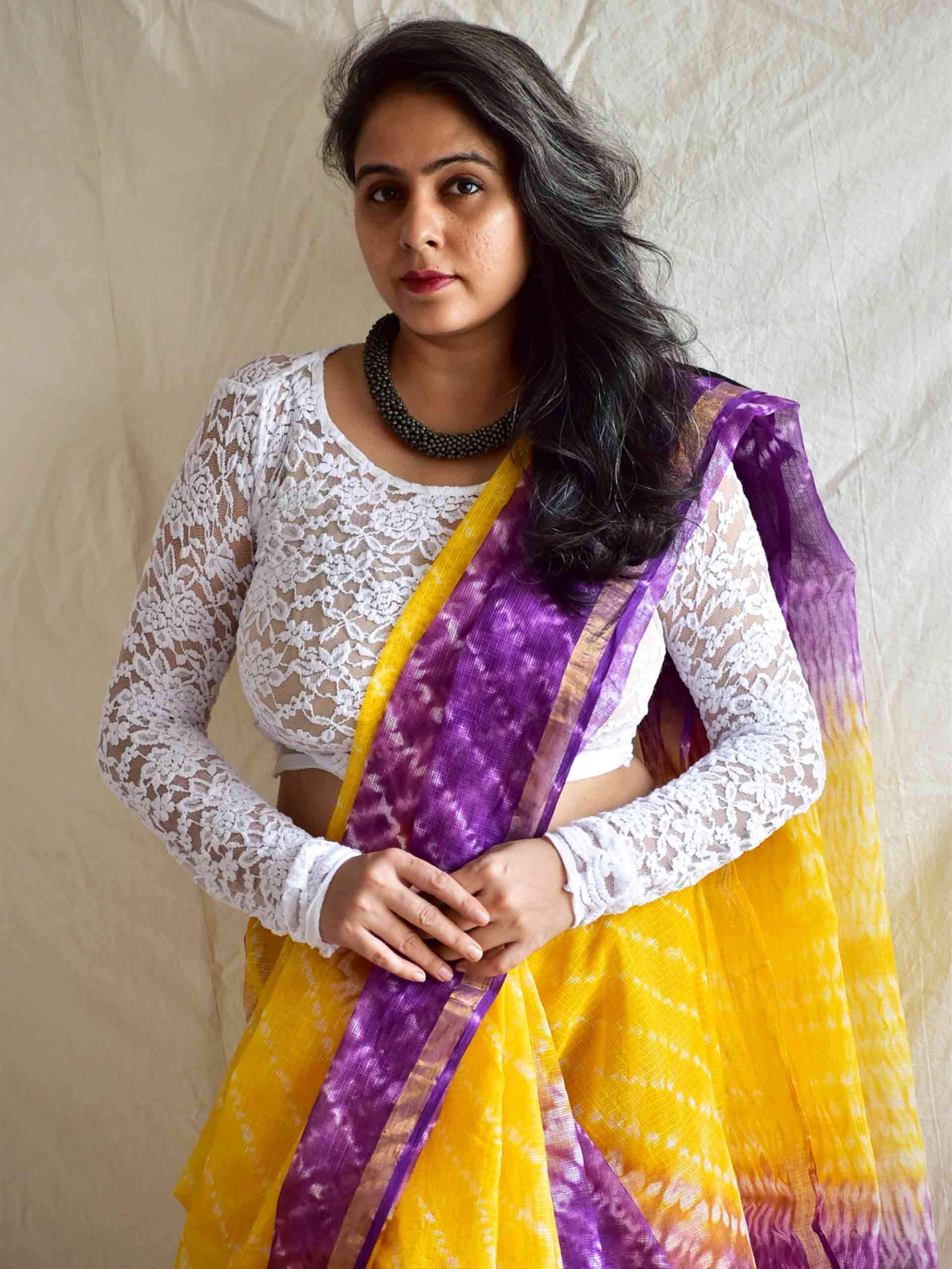 Colour purple - Dabu Kota Doria Saree
