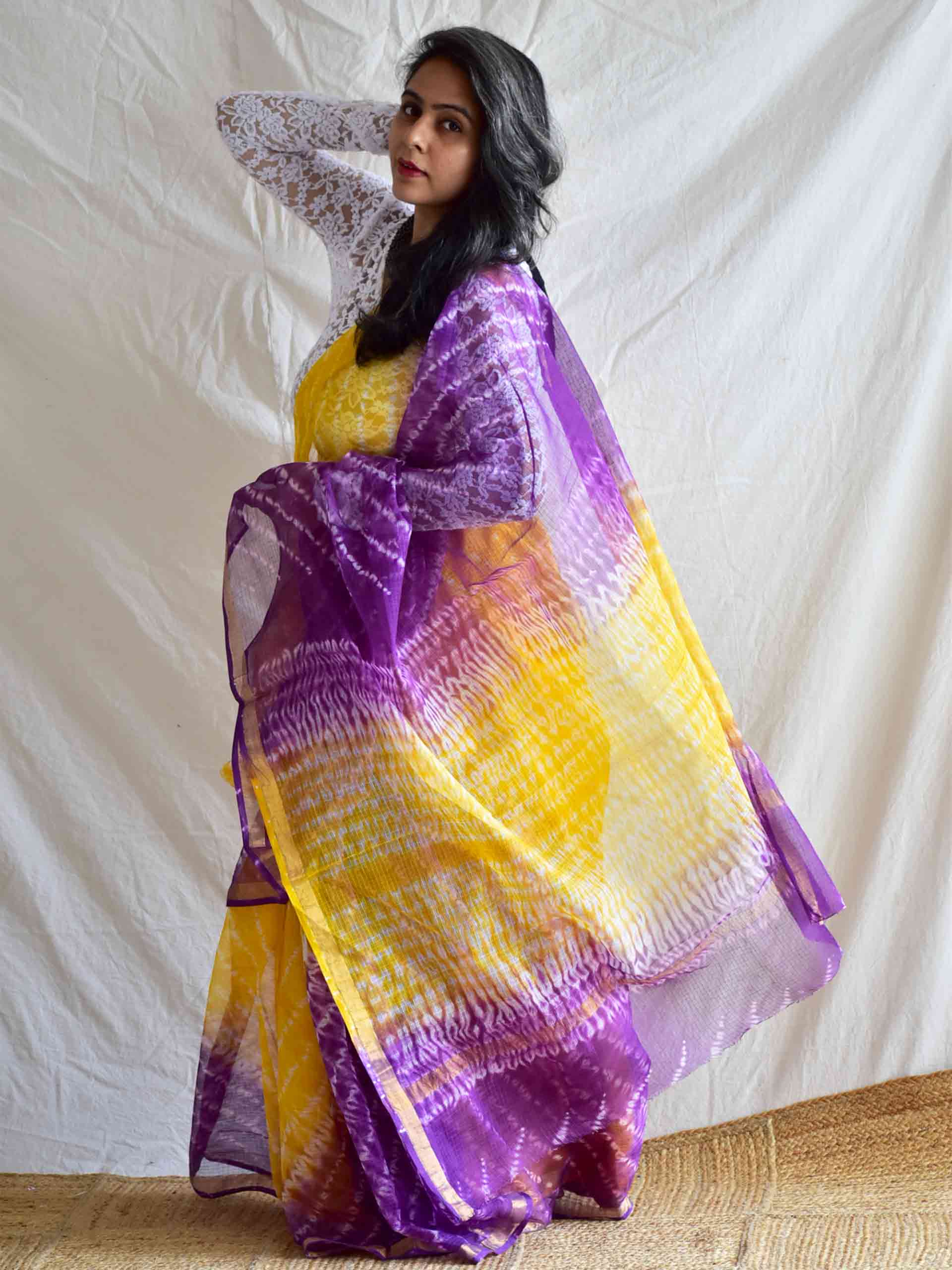 Colour purple - Dabu Kota Doria Saree