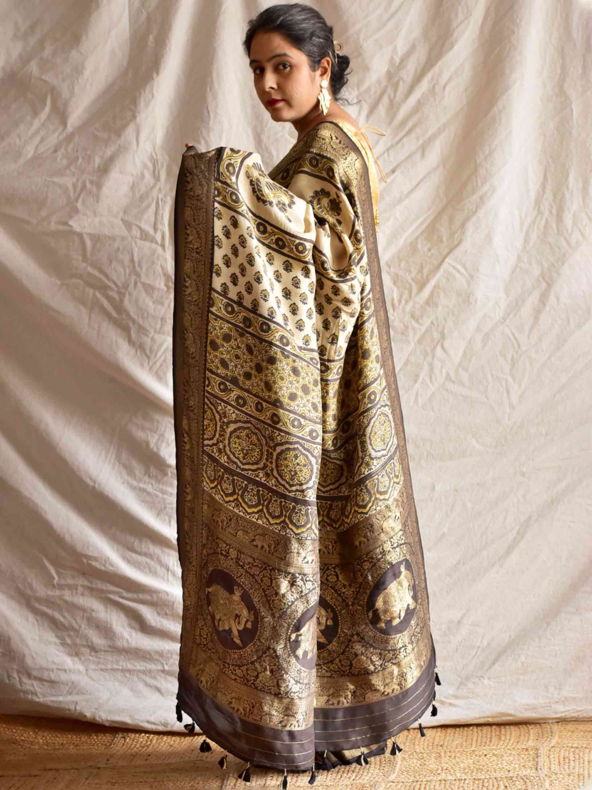 Olia - Ajrakh Dola silk zari pallu saree