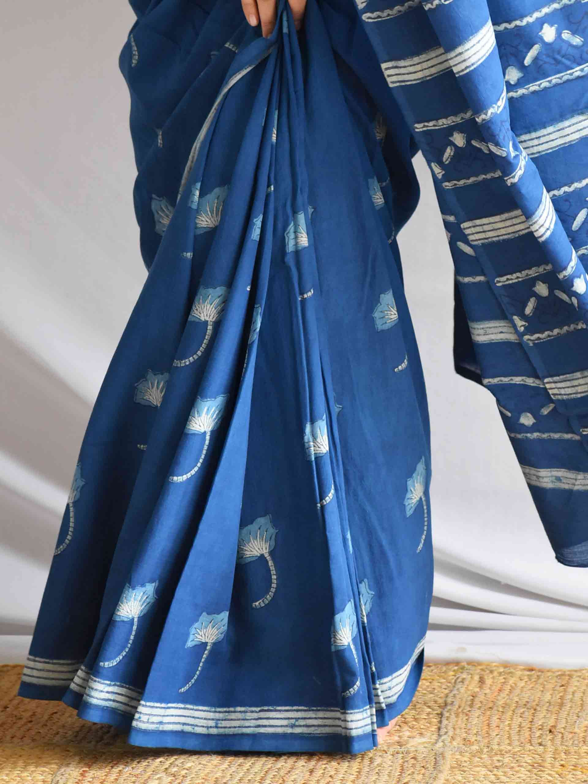 Poppy Indigo mul cotton saree