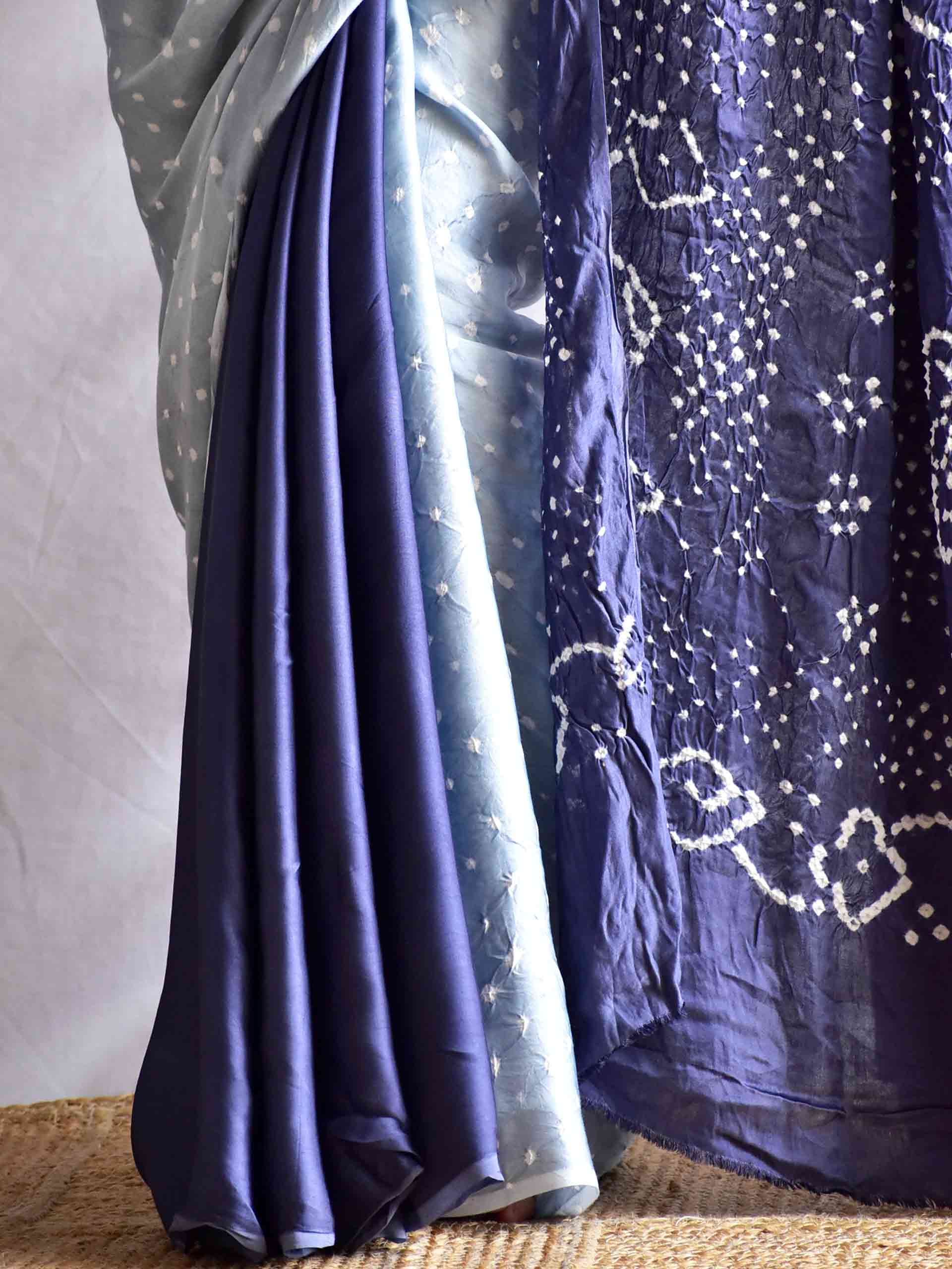 Grey mood - Modal silk Bandhani saree