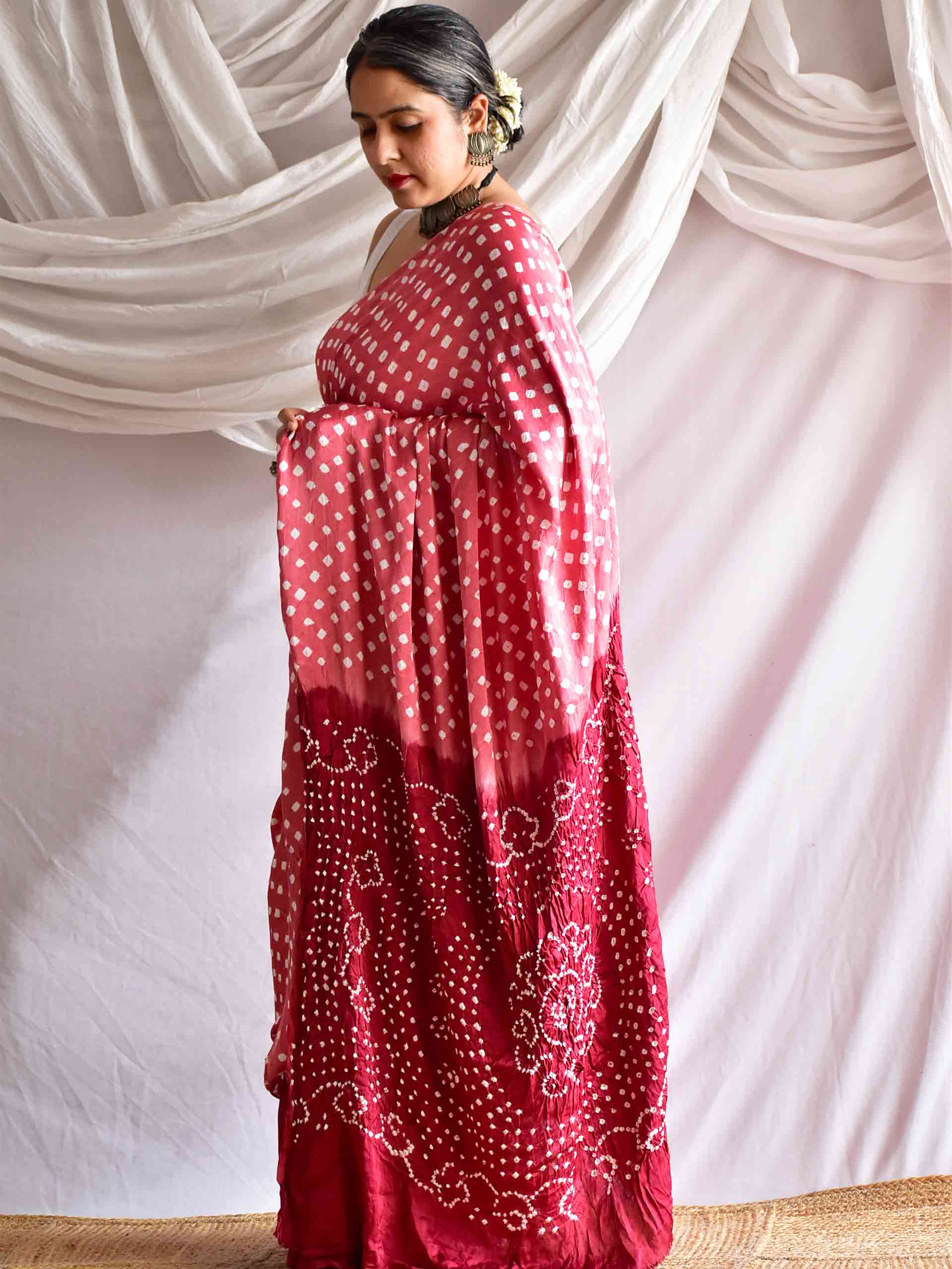 Blossom - Modal silk Bandhani saree