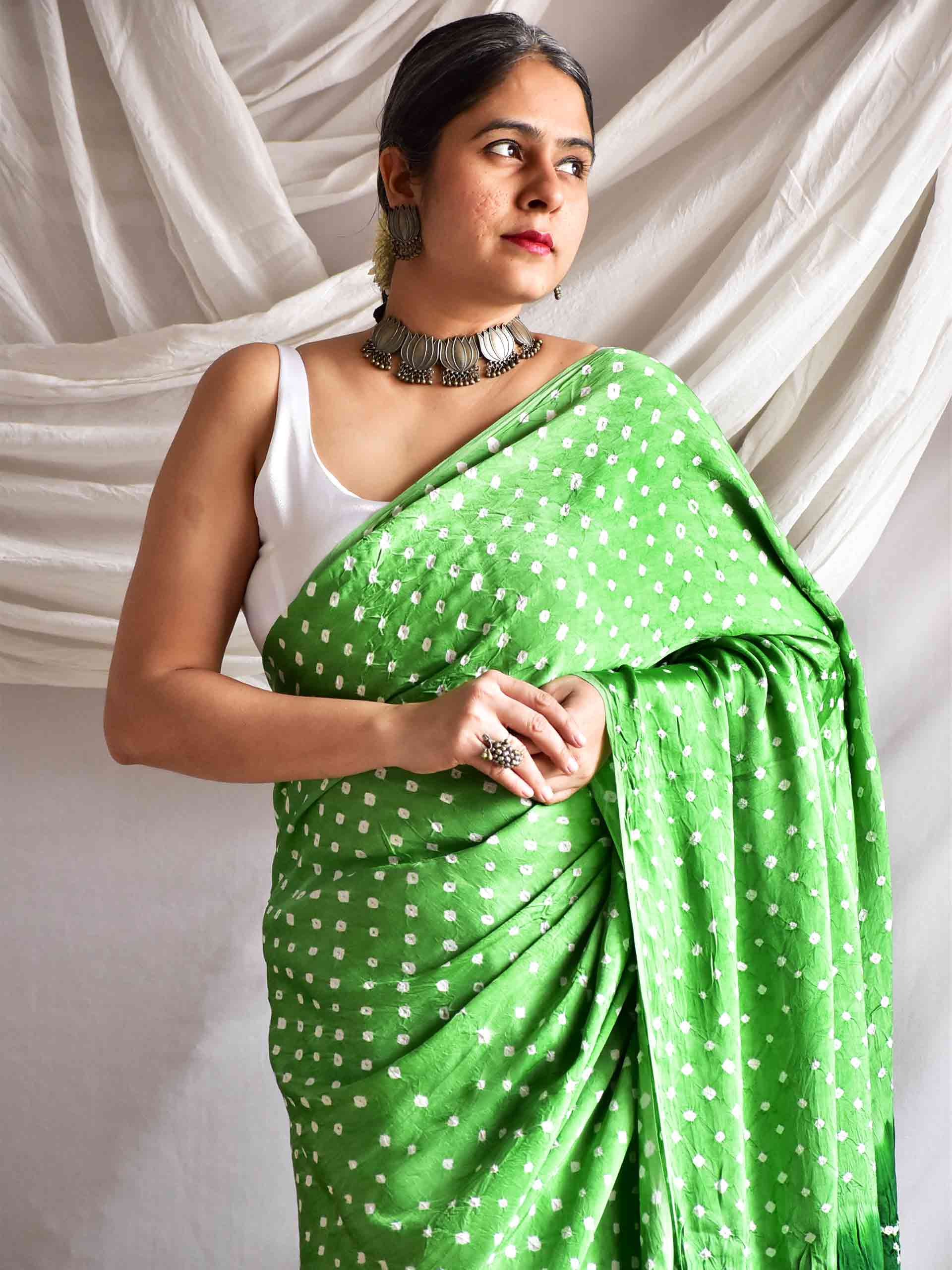 Forest Essential - Modal silk Bandhani saree