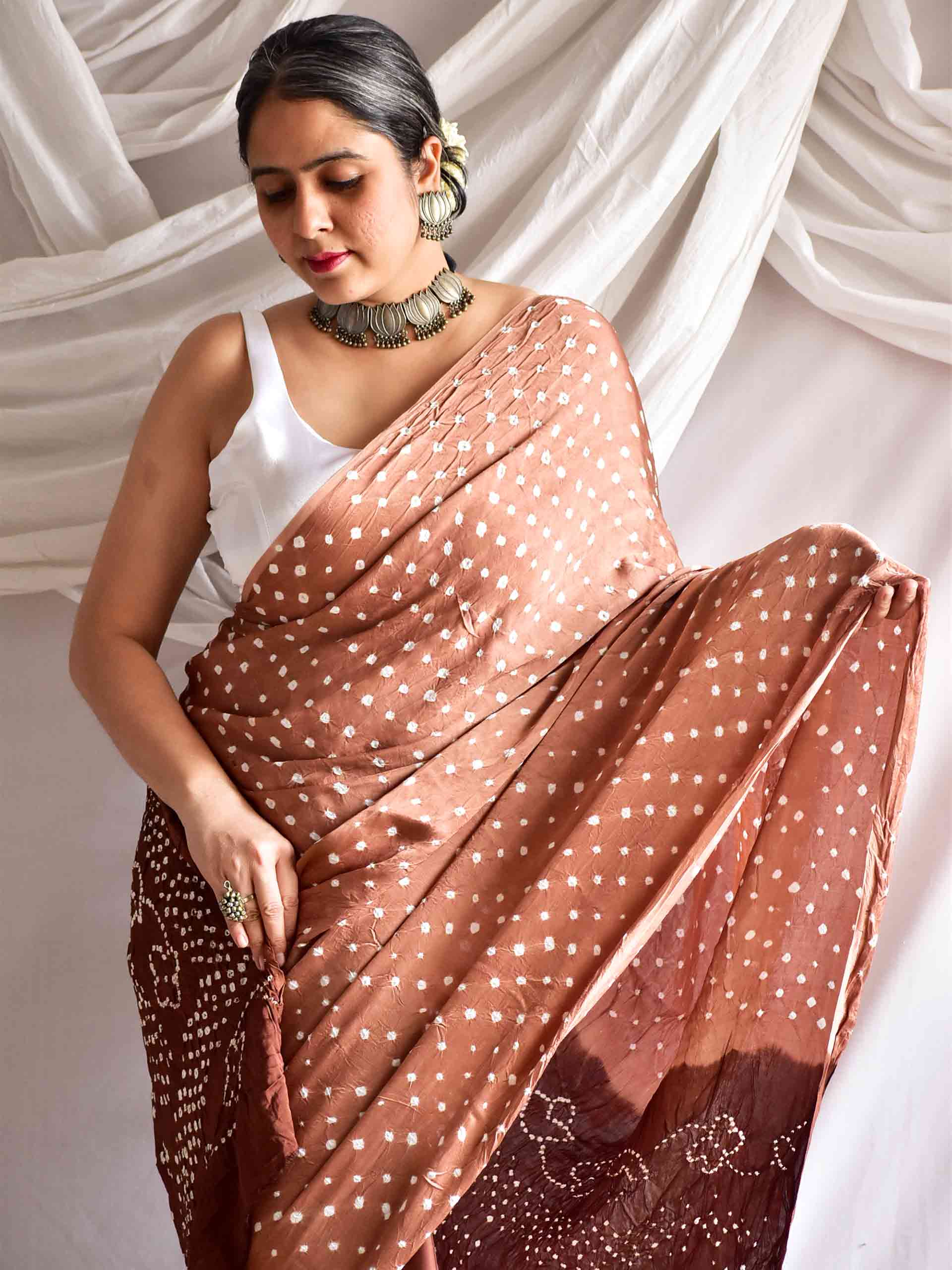Choco la - Modal silk Bandhani saree