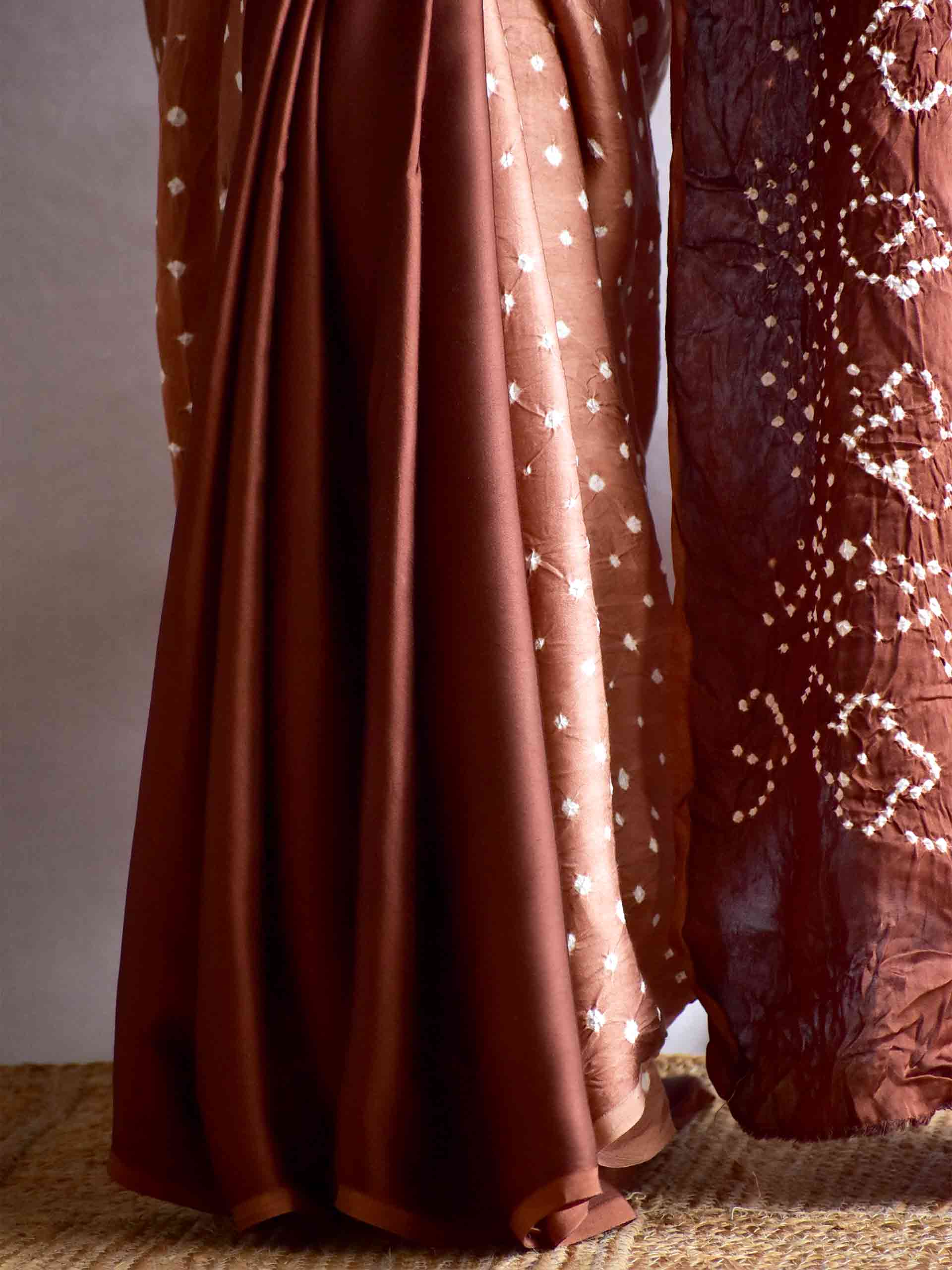 Dark Chocolate - Modal silk Bandhani saree