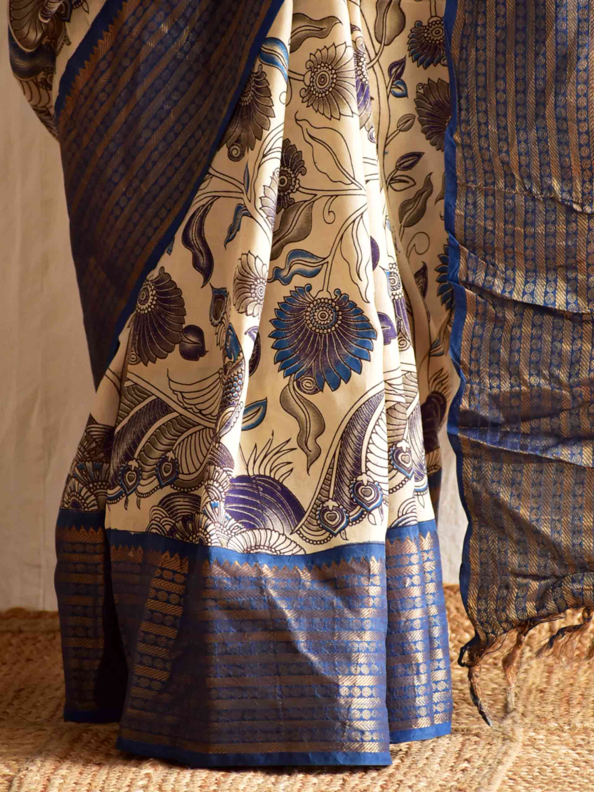 Morni - kalamkari printed Bangalore Silk zari saree
