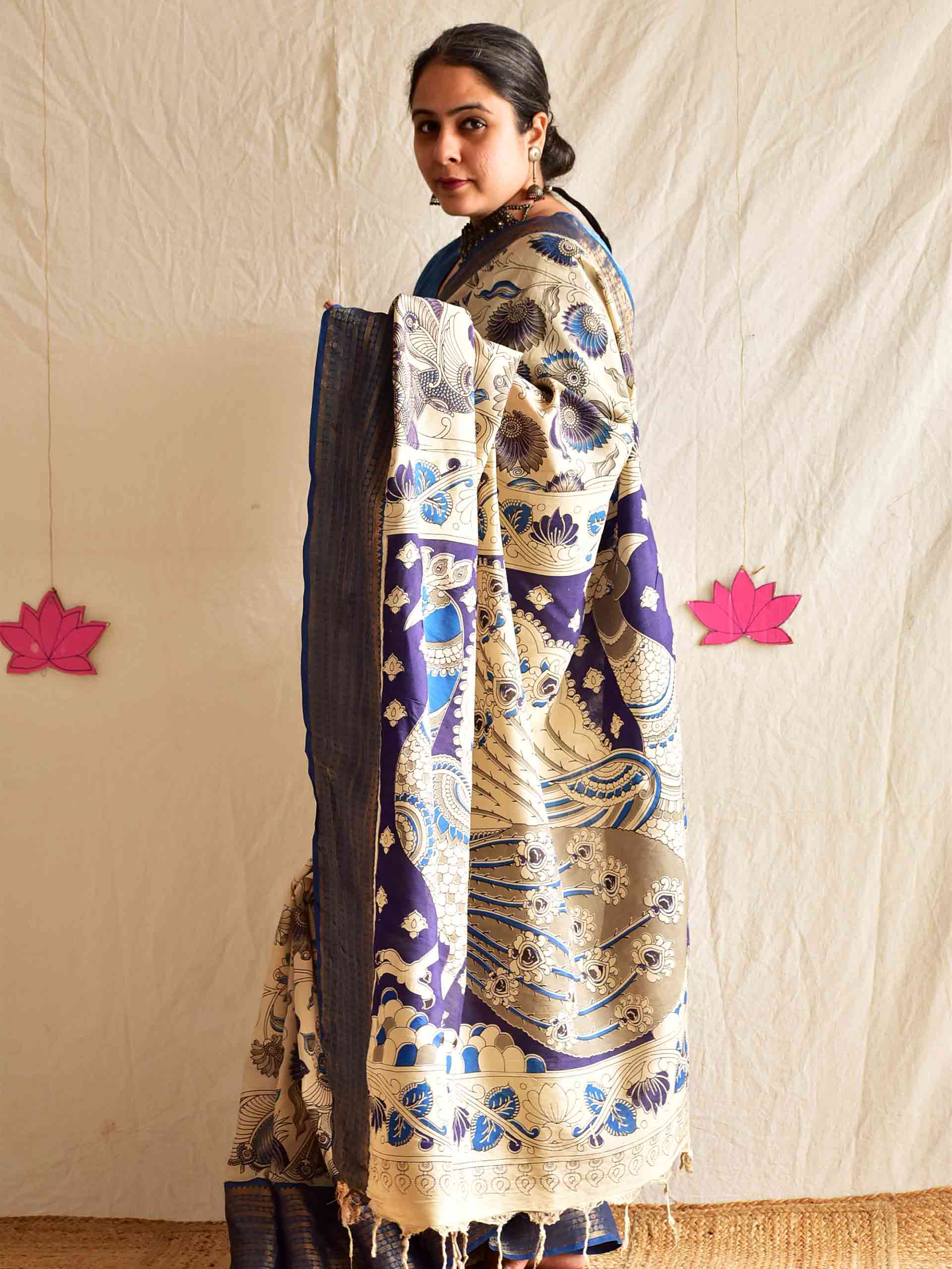 Morni - kalamkari printed Bangalore Silk zari saree