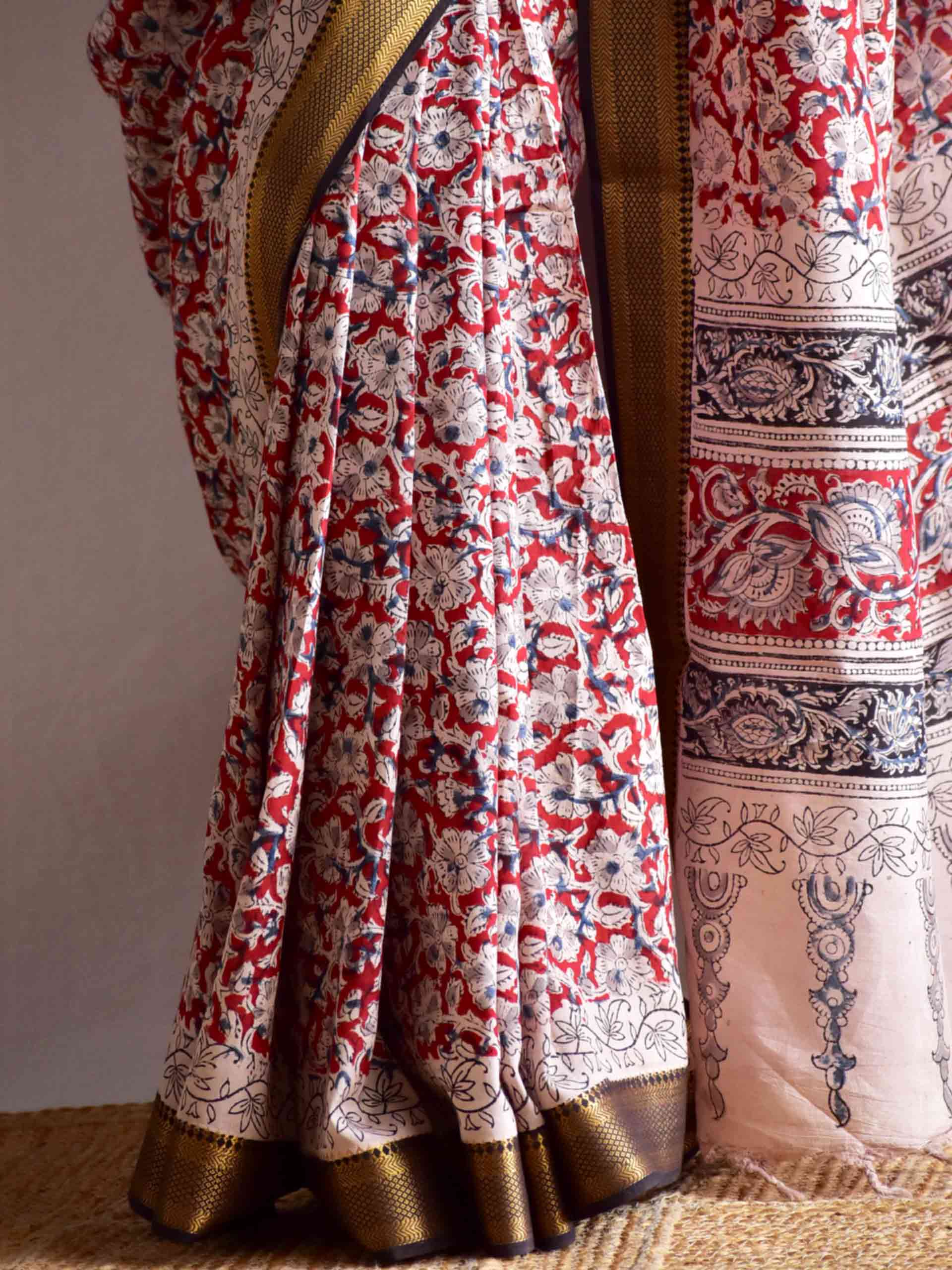 Mishti - kalamkari printed Bangalore Silk nizam border saree