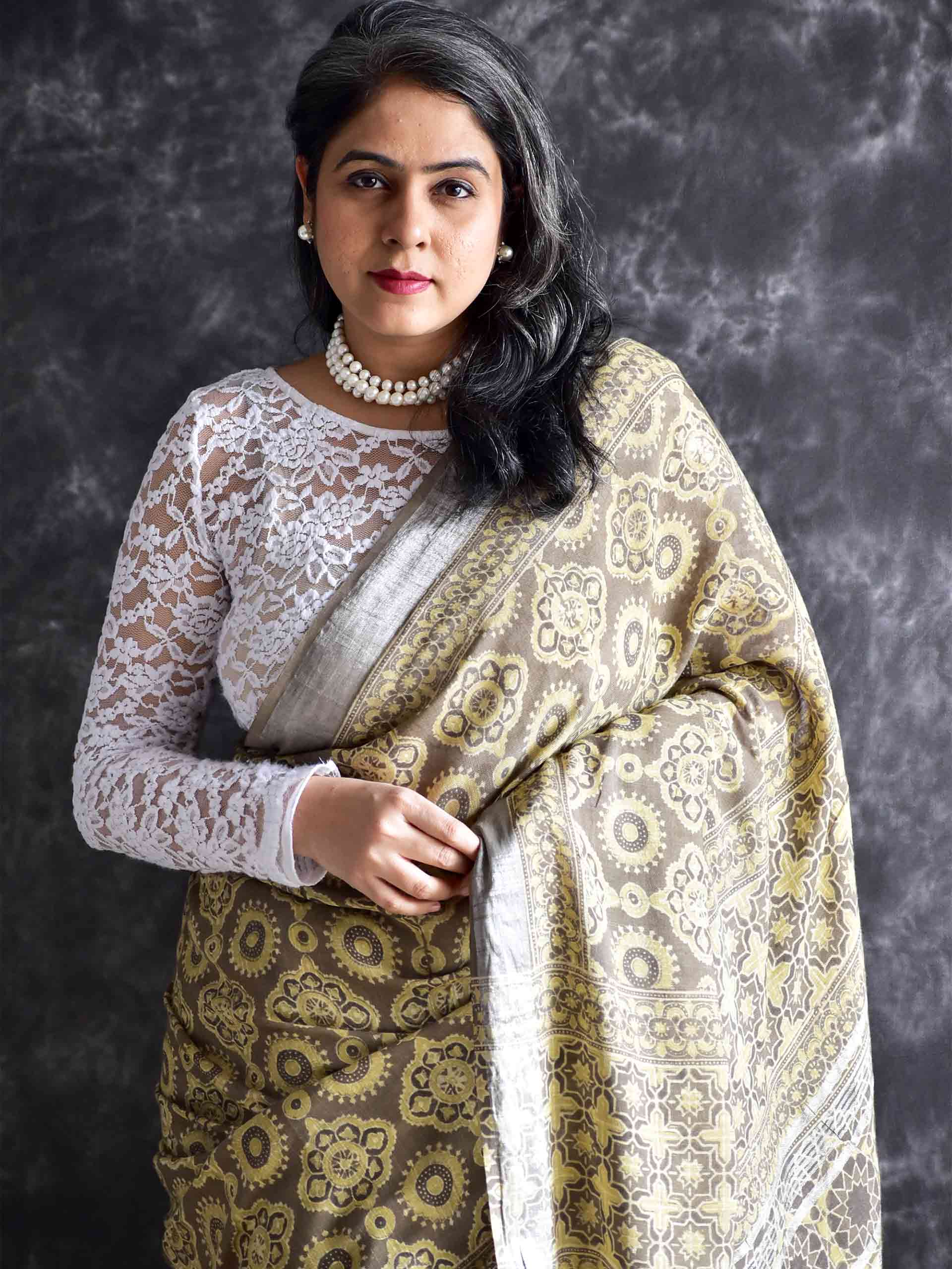 UD0067 - Ajrakh handloom Linen silk saree