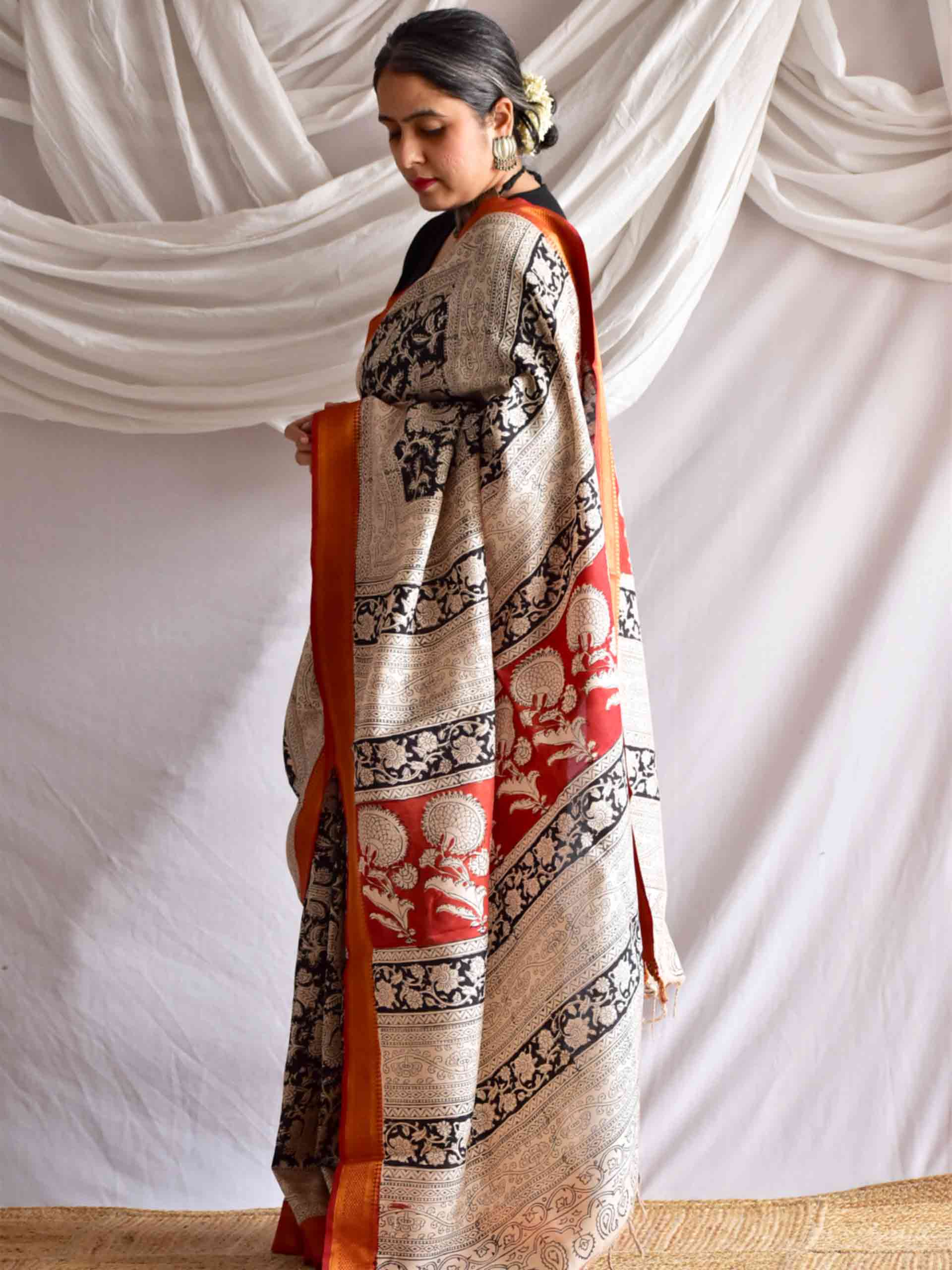Raat rani - kalamkari printed Bangalore Silk nizam border saree