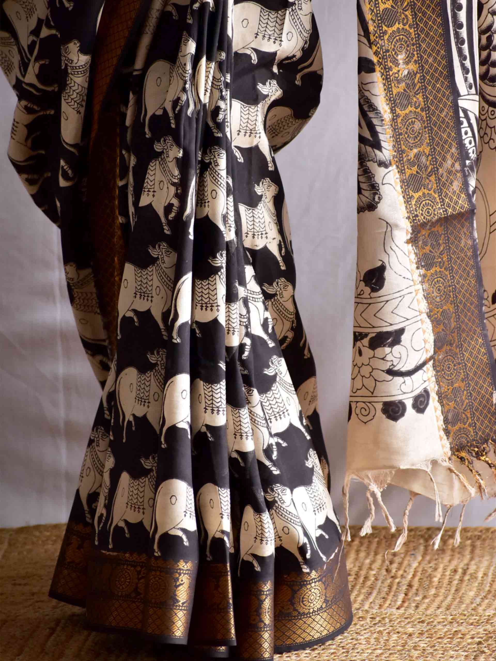 Kaal - kalamkari printed Bangalore Silk nizam border saree